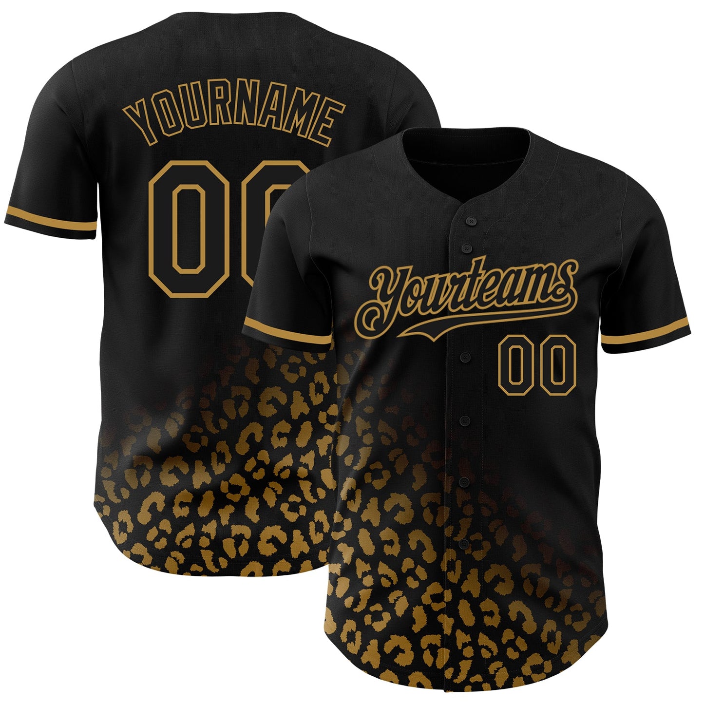 Custom Black Old Gold 3D Pattern Design Leopard Print Fade Fashion Authentic Baseball Jersey - Main View