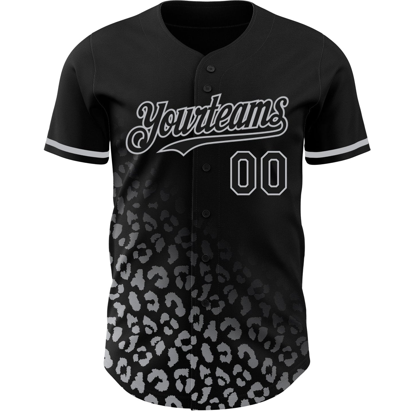 Custom Black Gray 3D Pattern Design Leopard Print Fade Fashion Authentic Baseball Jersey view 2