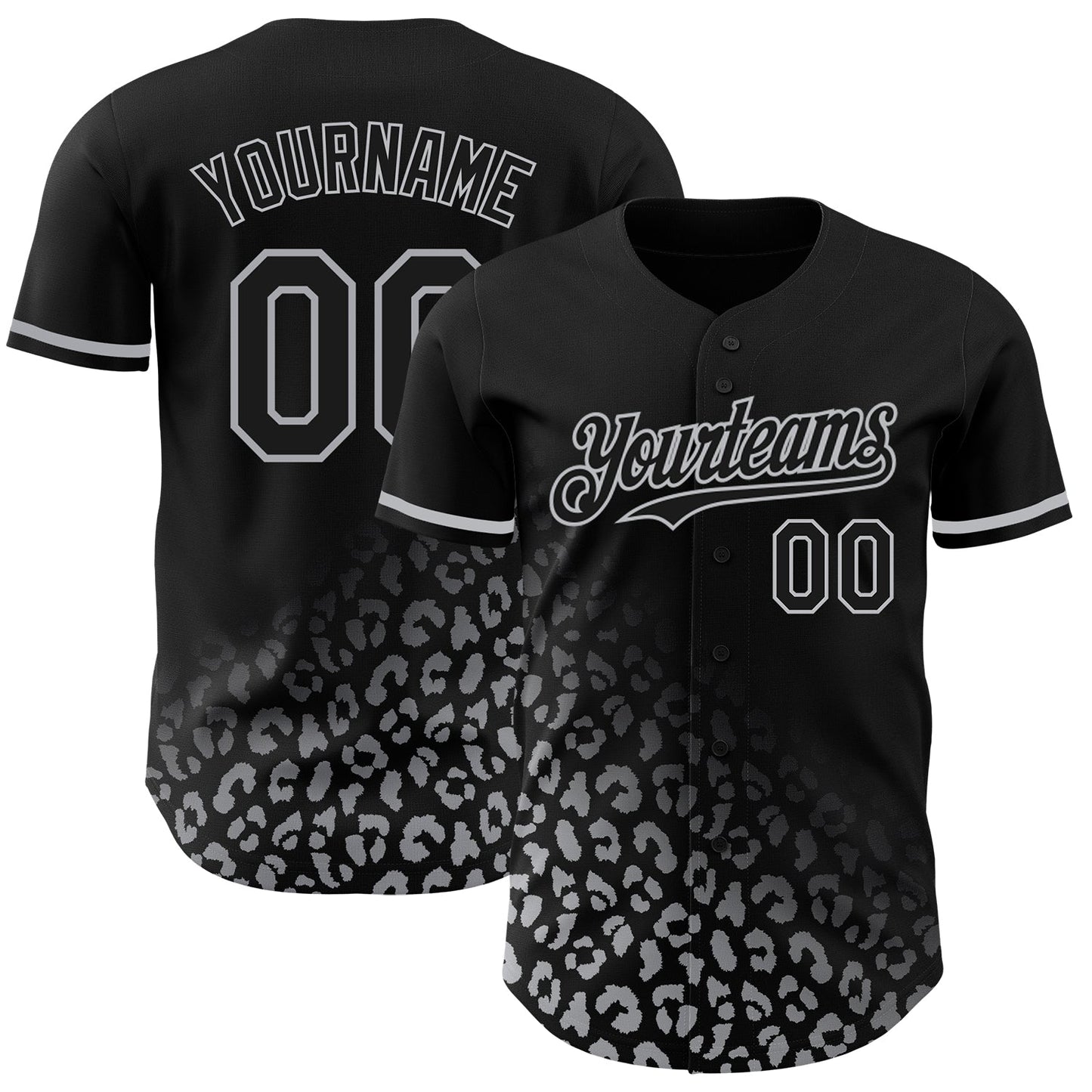 Custom Black Gray 3D Pattern Design Leopard Print Fade Fashion Authentic Baseball Jersey - Main View