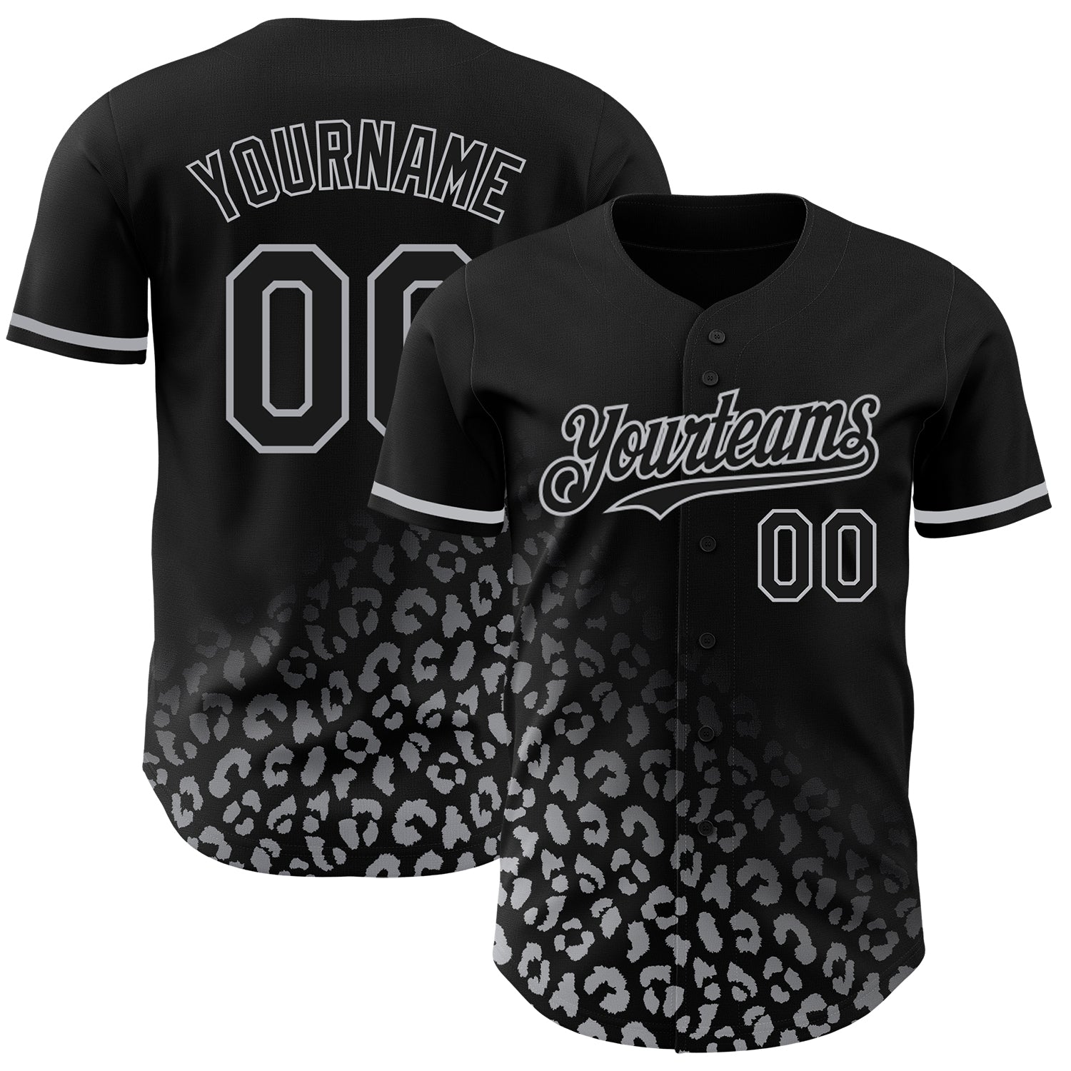 Custom Black Gray 3D Pattern Design Leopard Print Fade Fashion Authentic Baseball Jersey - Main View