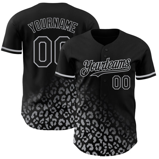 Custom Black Gray 3D Pattern Design Leopard Print Fade Fashion Authentic Baseball Jersey - Main View