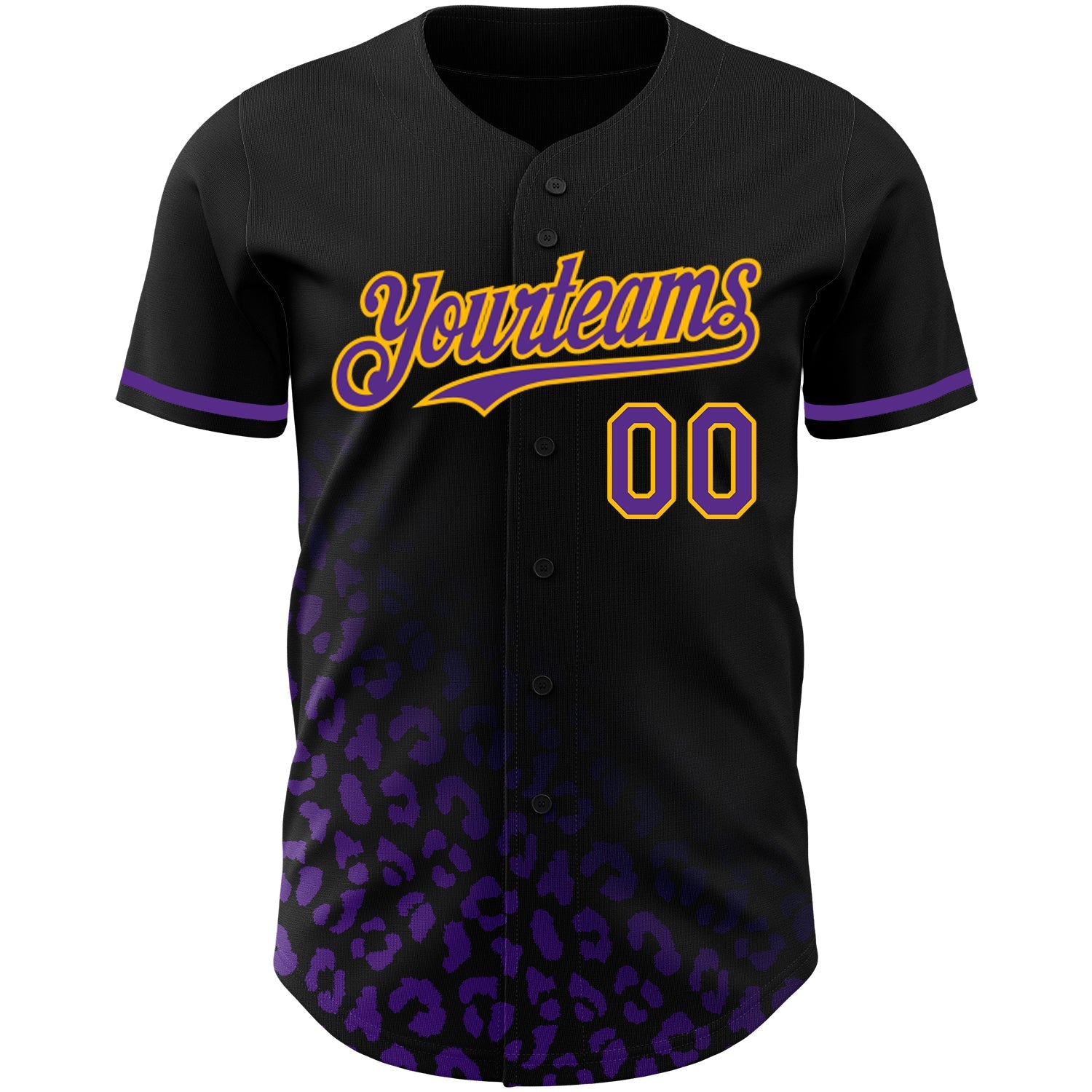 Custom Black Purple-Gold 3D Pattern Design Leopard Print Fade Fashion Authentic Baseball Jersey view 2