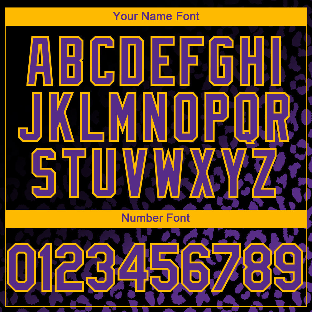 Custom Black Purple-Gold 3D Pattern Design Leopard Print Fade Fashion Authentic Baseball Jersey view 5