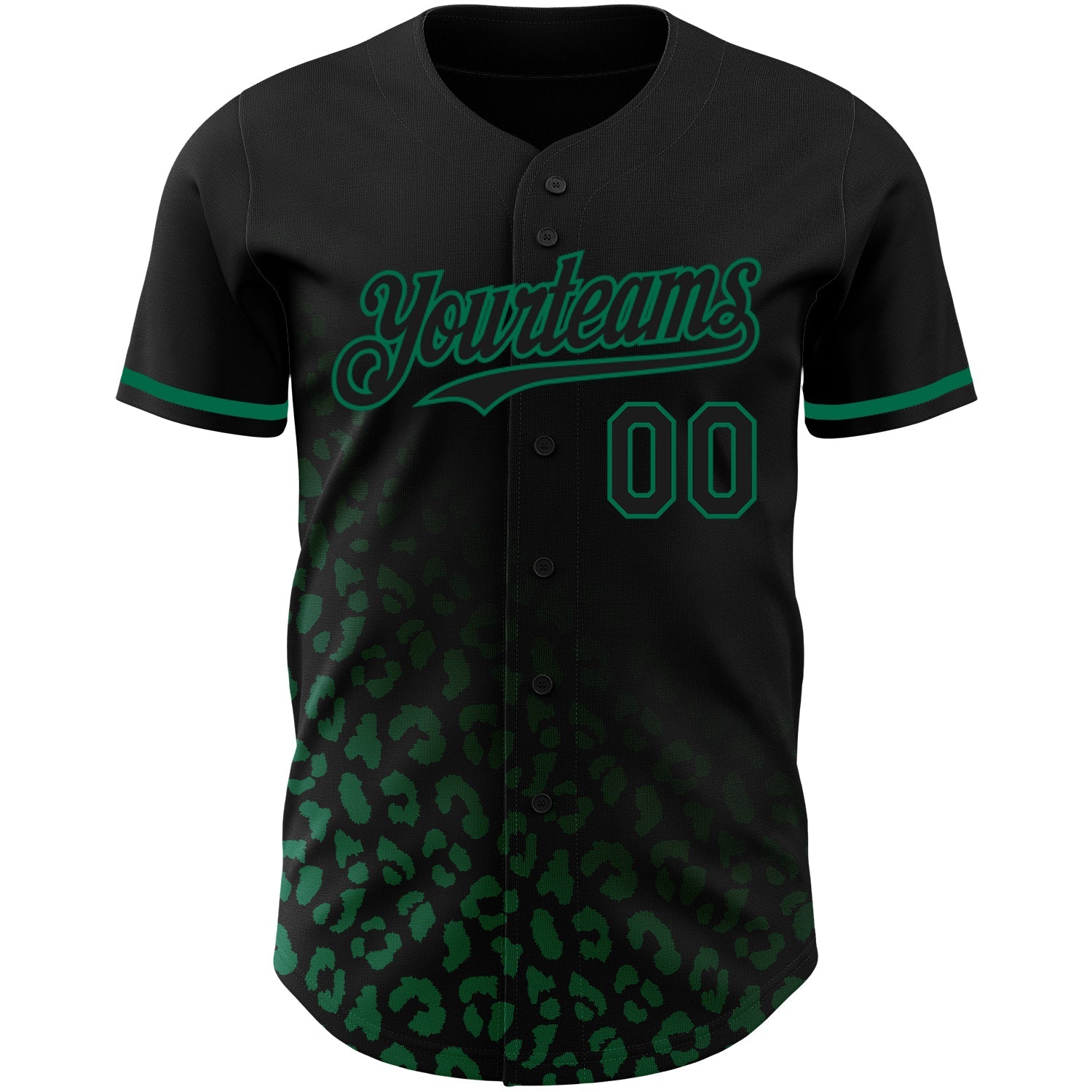Custom Black Kelly Green 3D Pattern Design Leopard Print Fade Fashion Authentic Baseball Jersey view 2