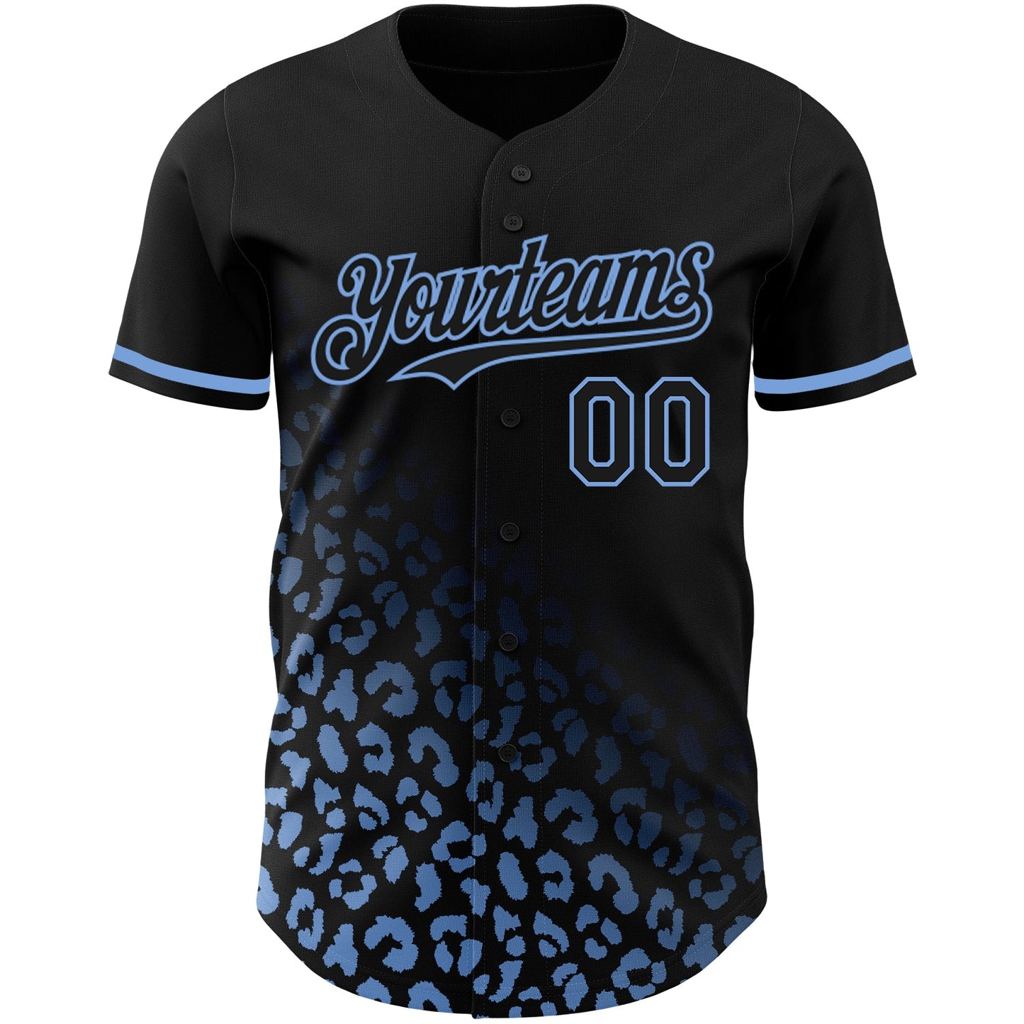 Custom Black Light Blue 3D Pattern Design Leopard Print Fade Fashion Authentic Baseball Jersey view 2