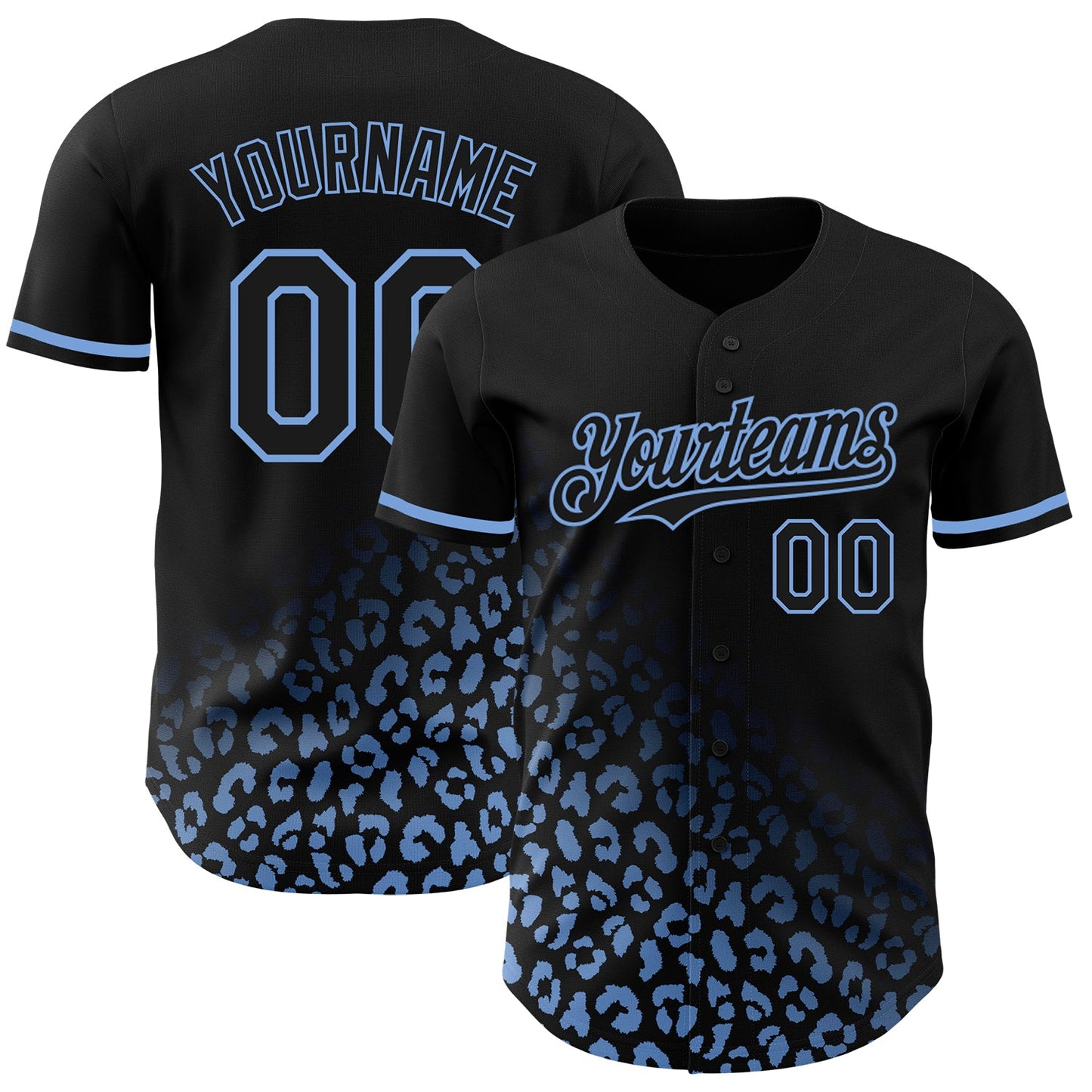 Custom Black Light Blue 3D Pattern Design Leopard Print Fade Fashion Authentic Baseball Jersey - Main View