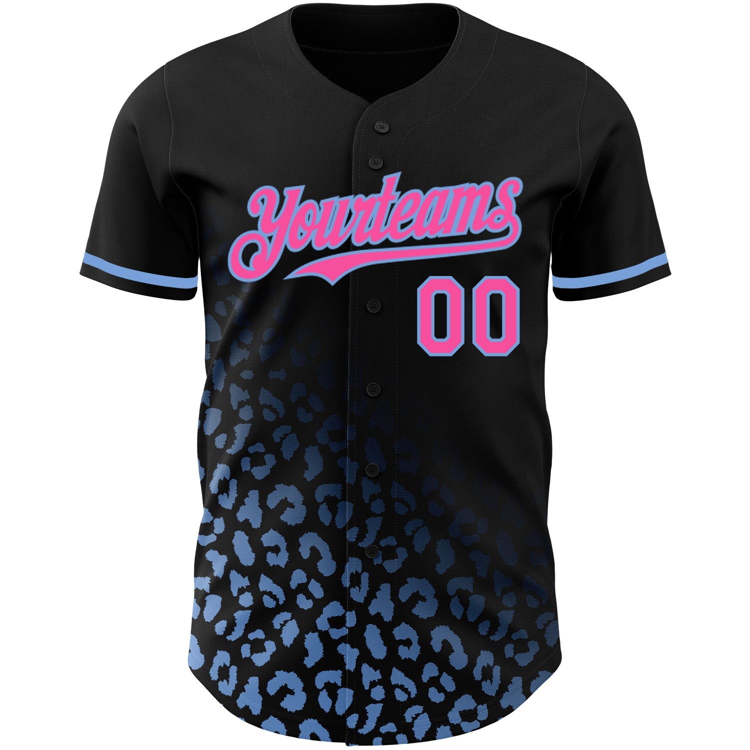 Custom Black Pink-Light Blue 3D Pattern Design Leopard Print Fade Fashion Authentic Baseball Jersey view 2