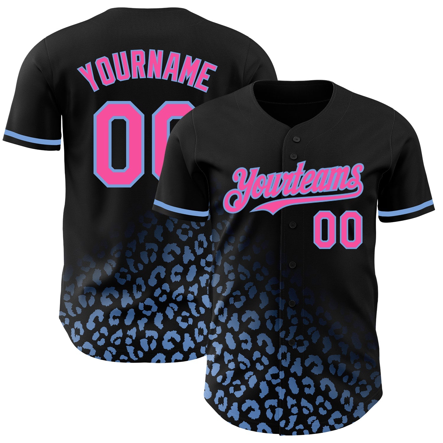 Custom Black Pink-Light Blue 3D Pattern Design Leopard Print Fade Fashion Authentic Baseball Jersey - Main View