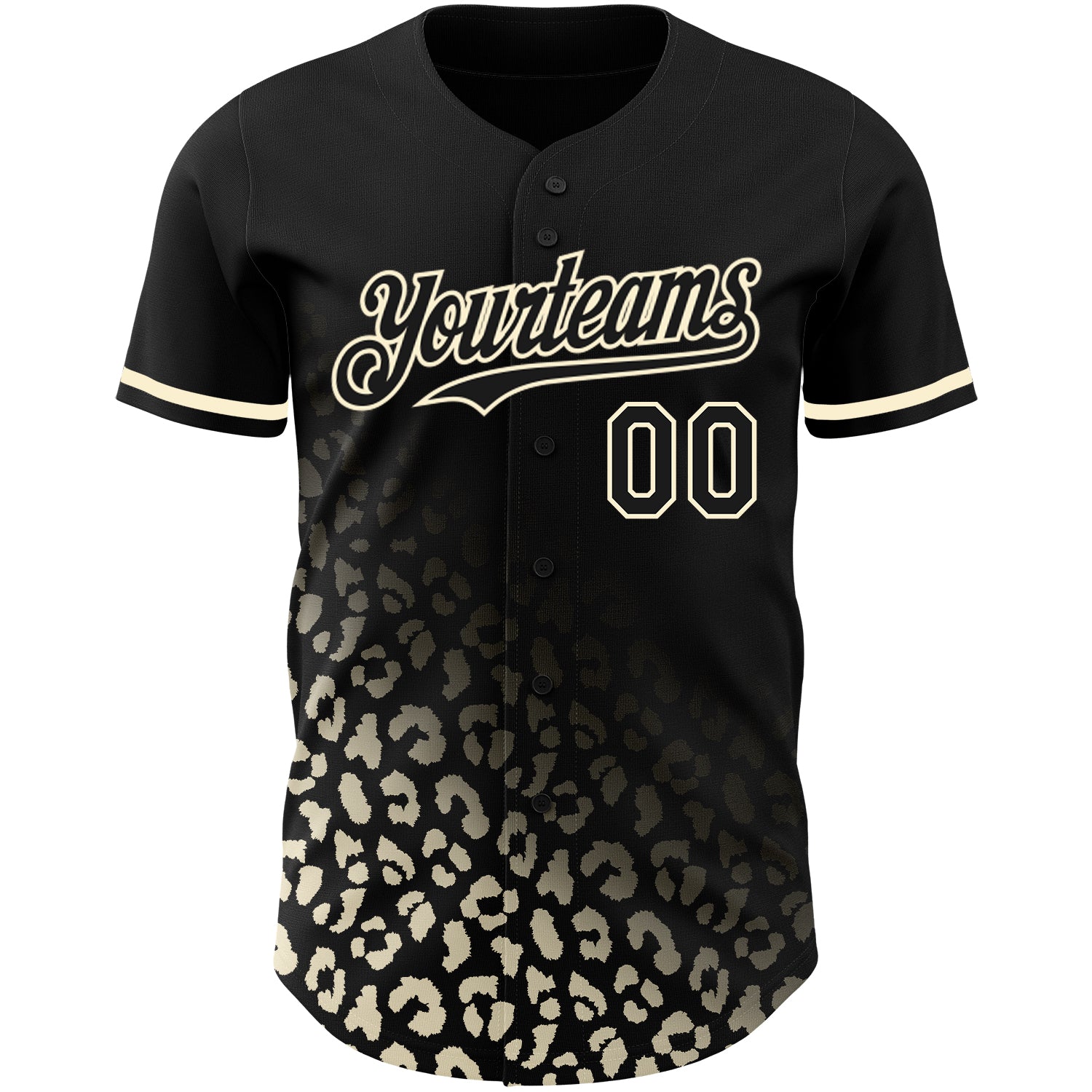 Custom Black Cream 3D Pattern Design Leopard Print Fade Fashion Authentic Baseball Jersey view 2