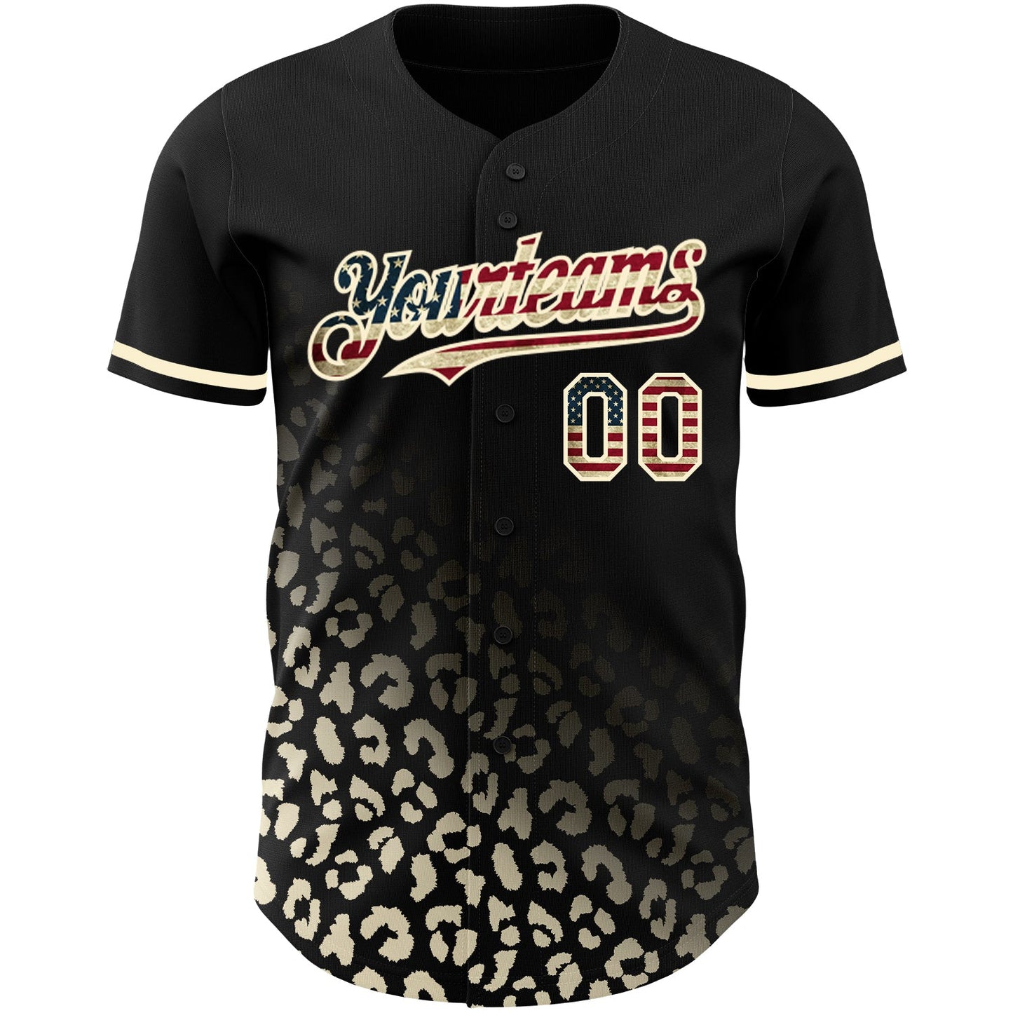 Custom Black Vintage USA Flag-Cream 3D Pattern Design Leopard Print Fade Fashion Authentic Baseball Jersey view 2