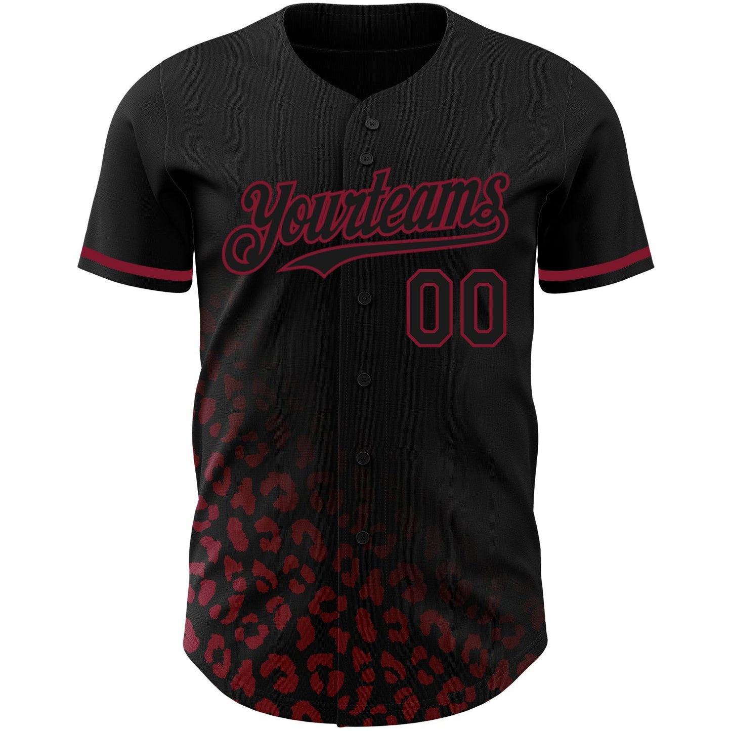 Custom Black Crimson 3D Pattern Design Leopard Print Fade Fashion Authentic Baseball Jersey view 2
