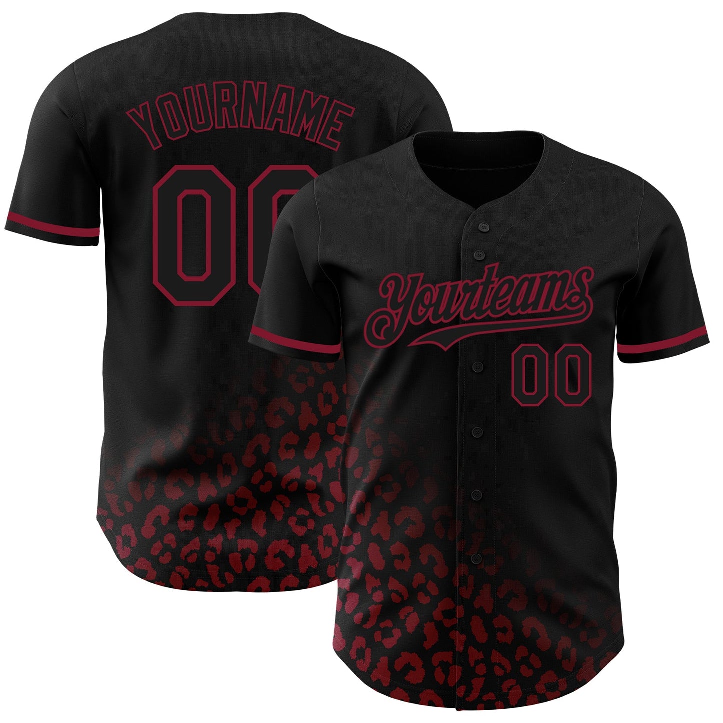 Custom Black Crimson 3D Pattern Design Leopard Print Fade Fashion Authentic Baseball Jersey - Main View