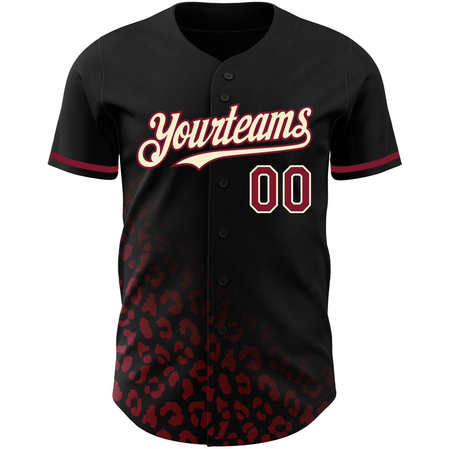 Custom Black Crimson-Cream 3D Pattern Design Leopard Print Fade Fashion Authentic Baseball Jersey view 2