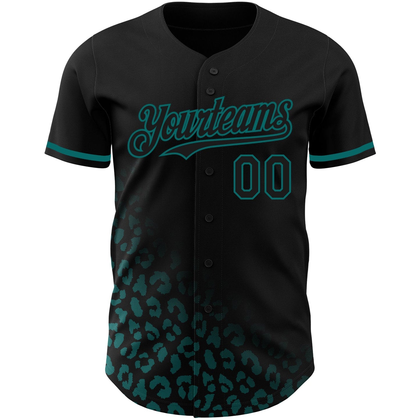 Custom Black Teal 3D Pattern Design Leopard Print Fade Fashion Authentic Baseball Jersey view 2
