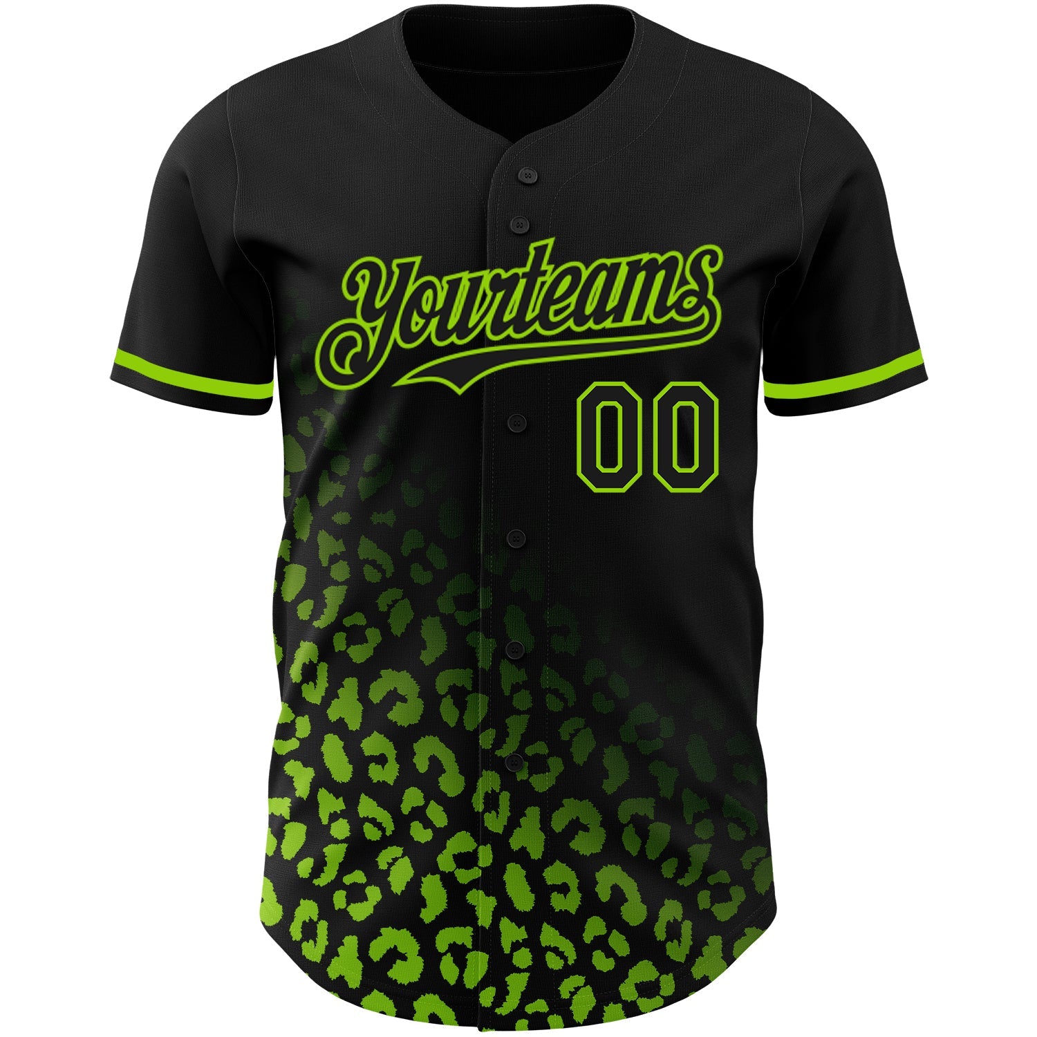 Custom Black Neon Green 3D Pattern Design Leopard Print Fade Fashion Authentic Baseball Jersey view 2