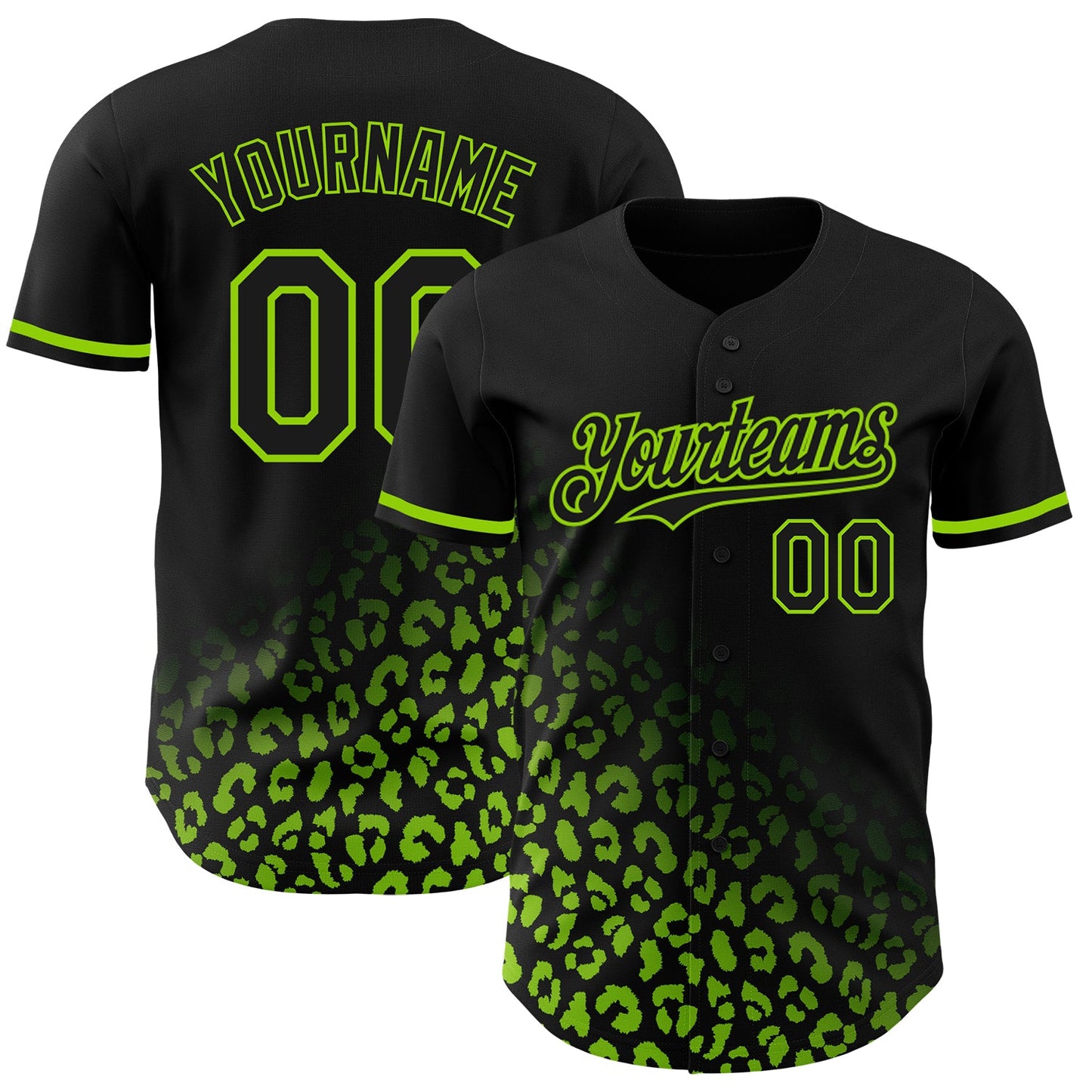 Custom Black Neon Green 3D Pattern Design Leopard Print Fade Fashion Authentic Baseball Jersey - Main View