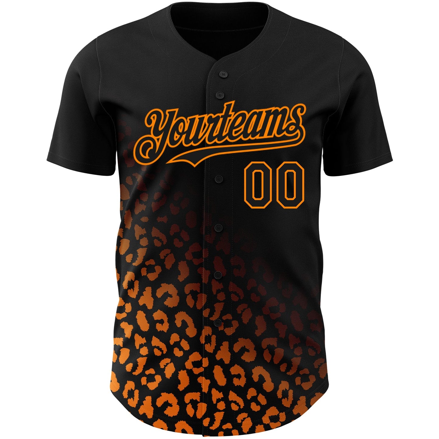 Custom Black Bay Orange 3D Pattern Design Leopard Print Fade Fashion Authentic Baseball Jersey view 2