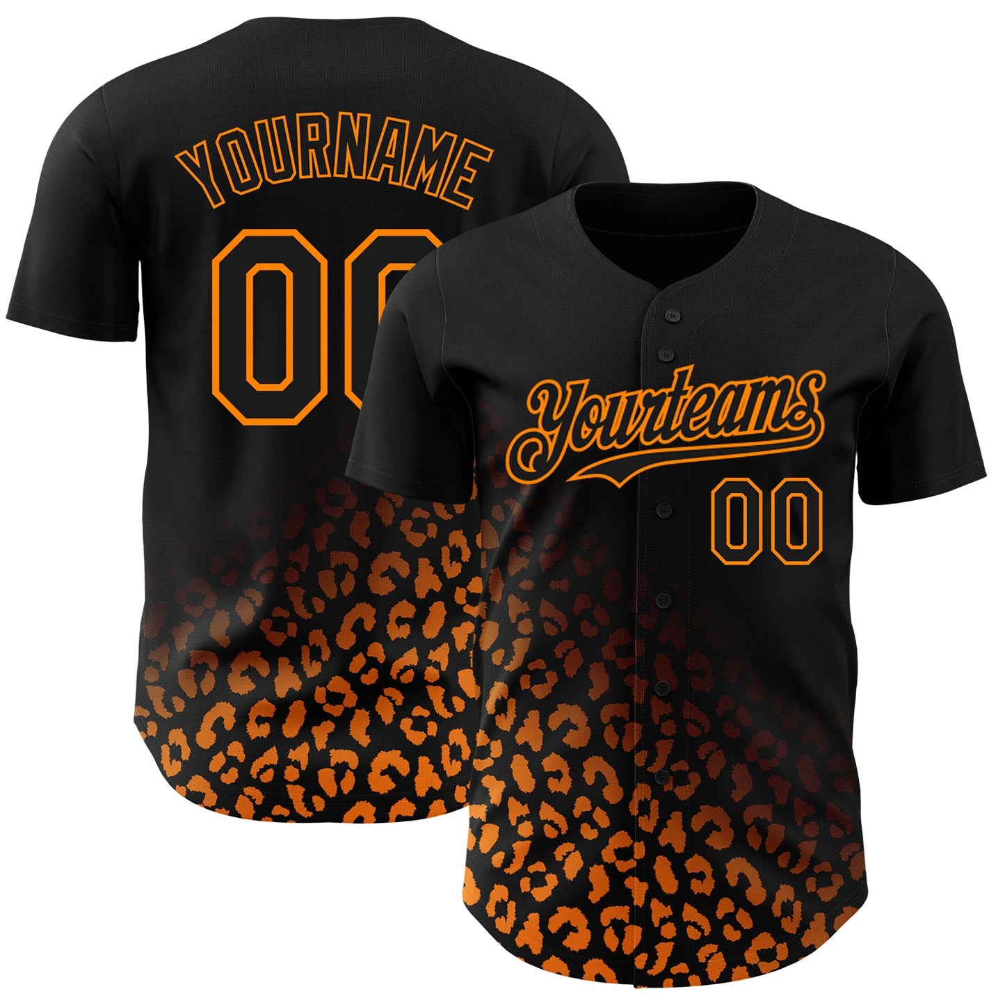 Custom Black Bay Orange 3D Pattern Design Leopard Print Fade Fashion Authentic Baseball Jersey - Main View