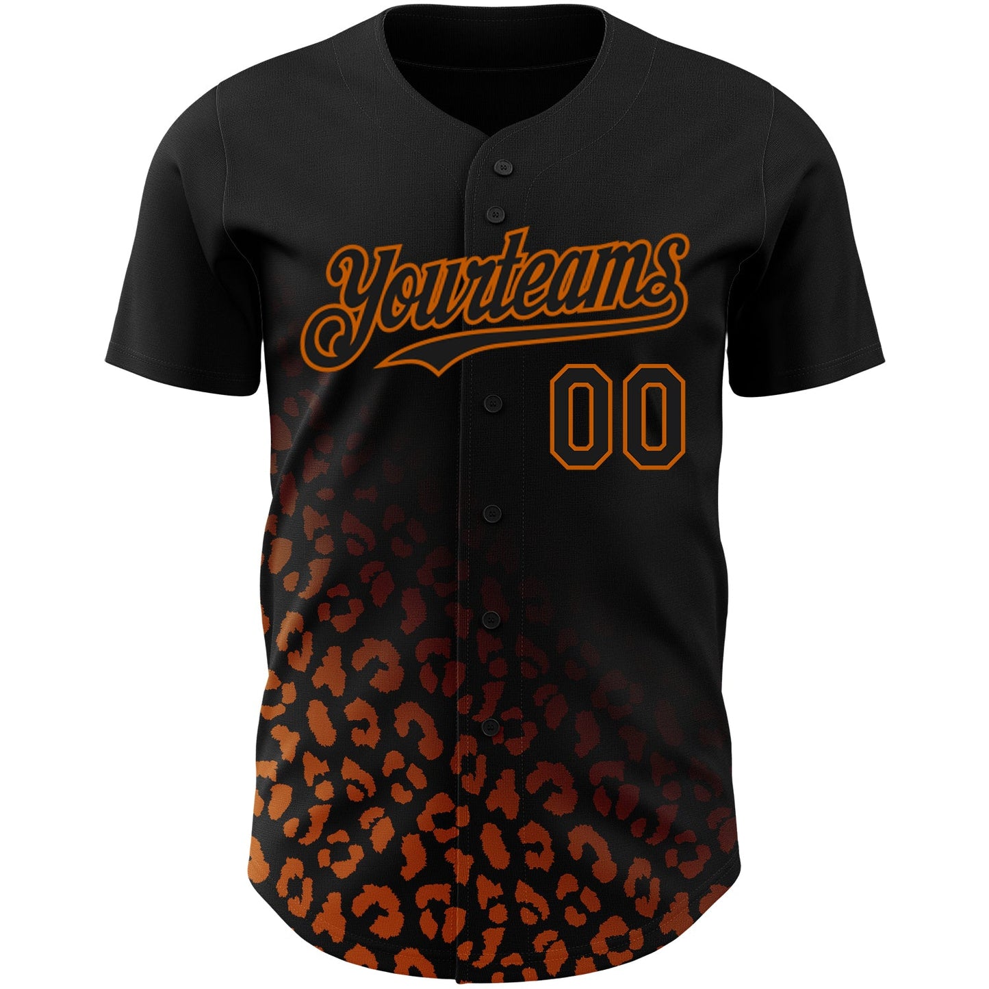 Custom Black Texas Orange 3D Pattern Design Leopard Print Fade Fashion Authentic Baseball Jersey view 2