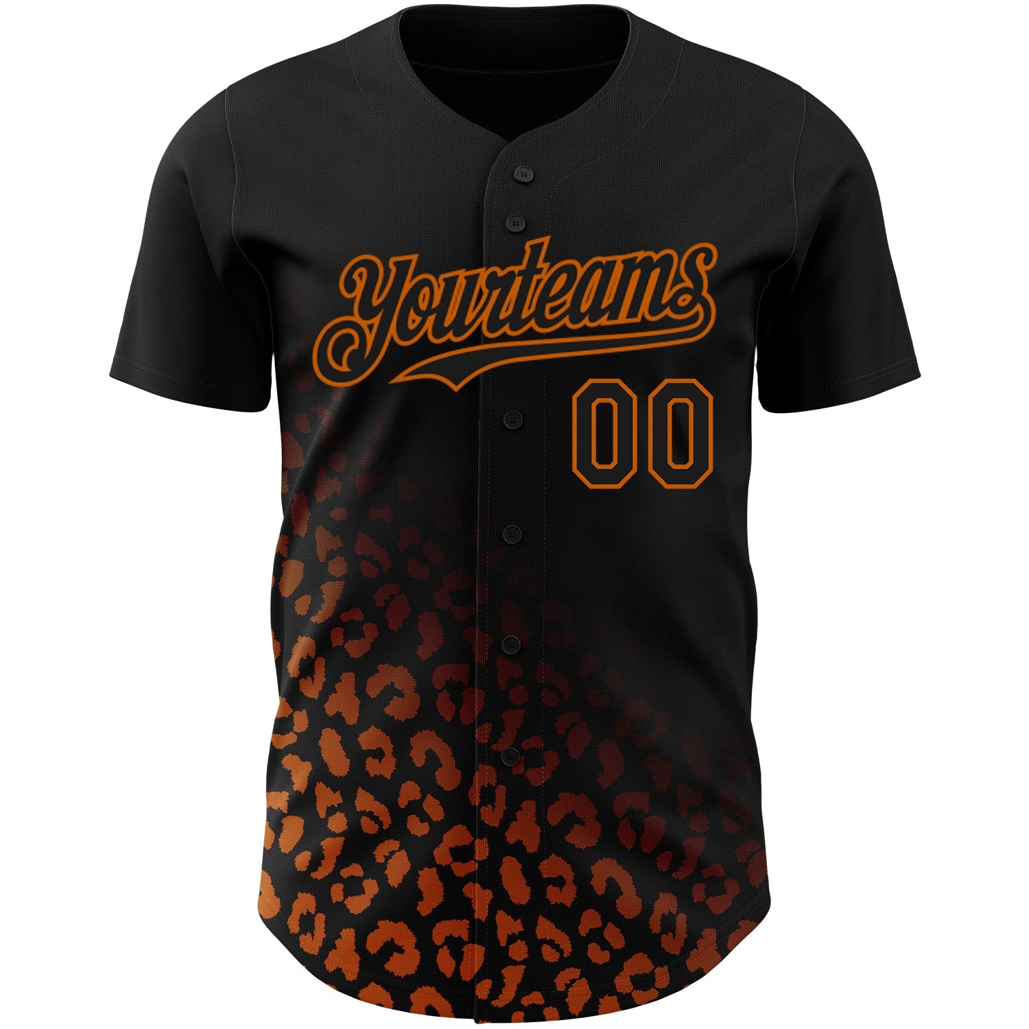 Custom Black Texas Orange 3D Pattern Design Leopard Print Fade Fashion Authentic Baseball Jersey view 2