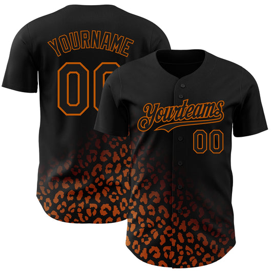 Custom Black Texas Orange 3D Pattern Design Leopard Print Fade Fashion Authentic Baseball Jersey - Main View