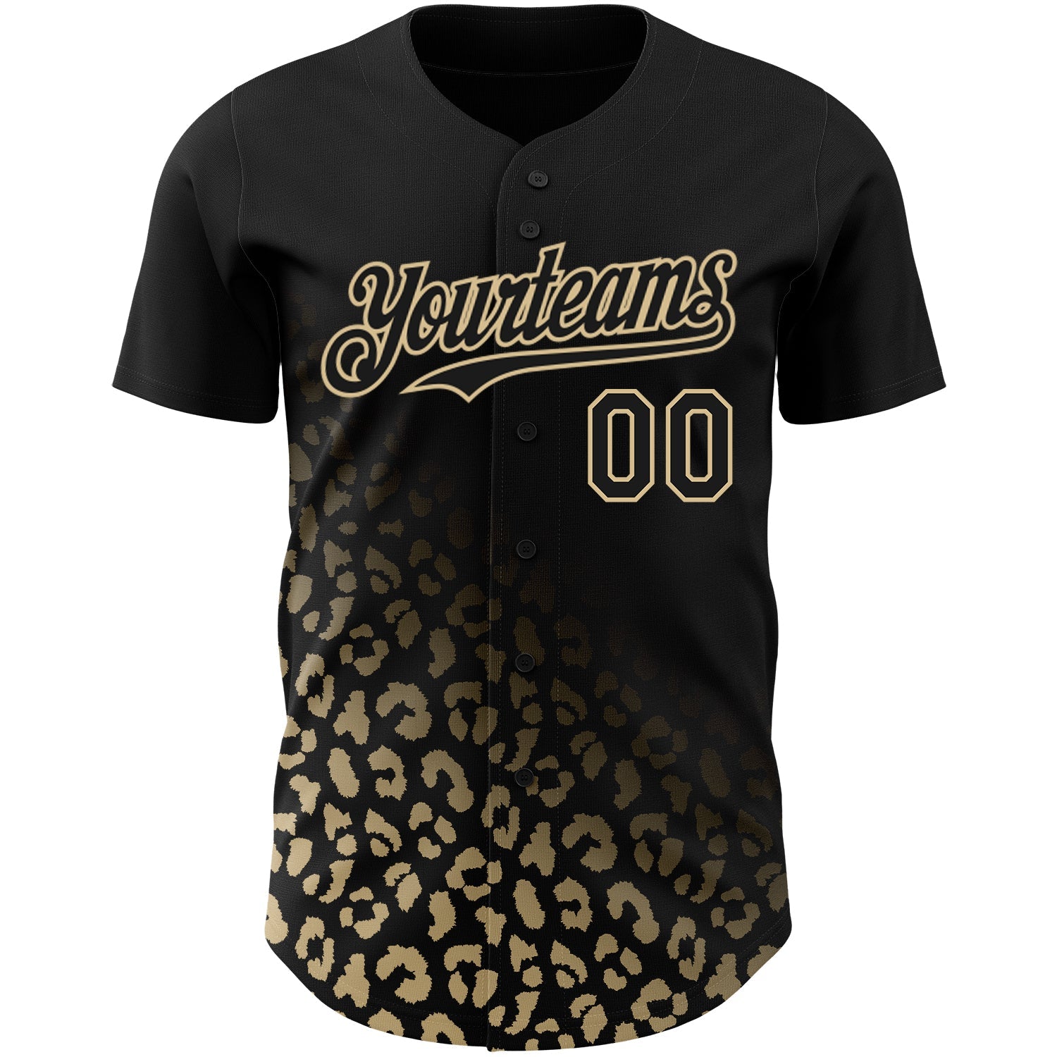 Custom Black Vegas Gold 3D Pattern Design Leopard Print Fade Fashion Authentic Baseball Jersey view 2