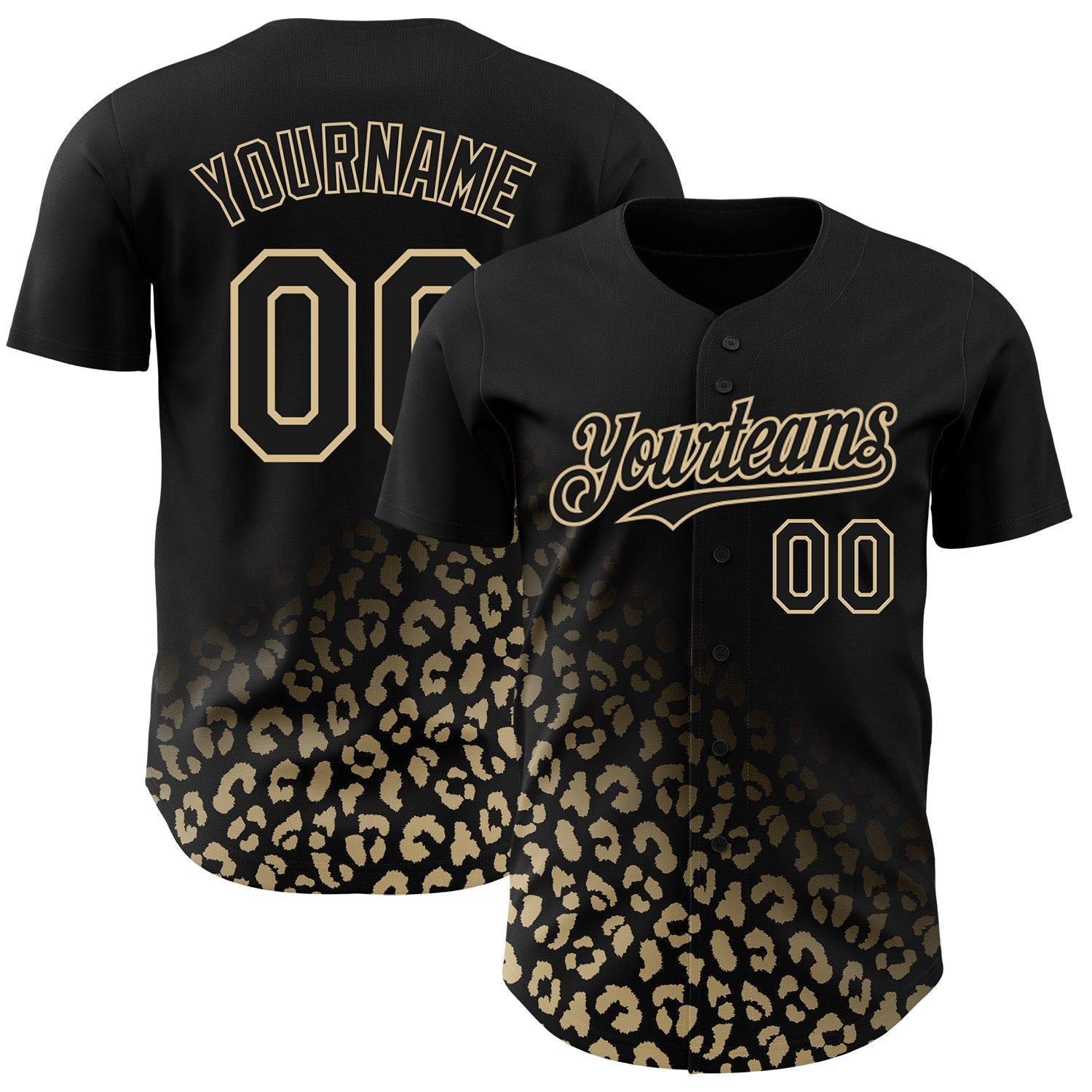 Custom Black Vegas Gold 3D Pattern Design Leopard Print Fade Fashion Authentic Baseball Jersey - Main View