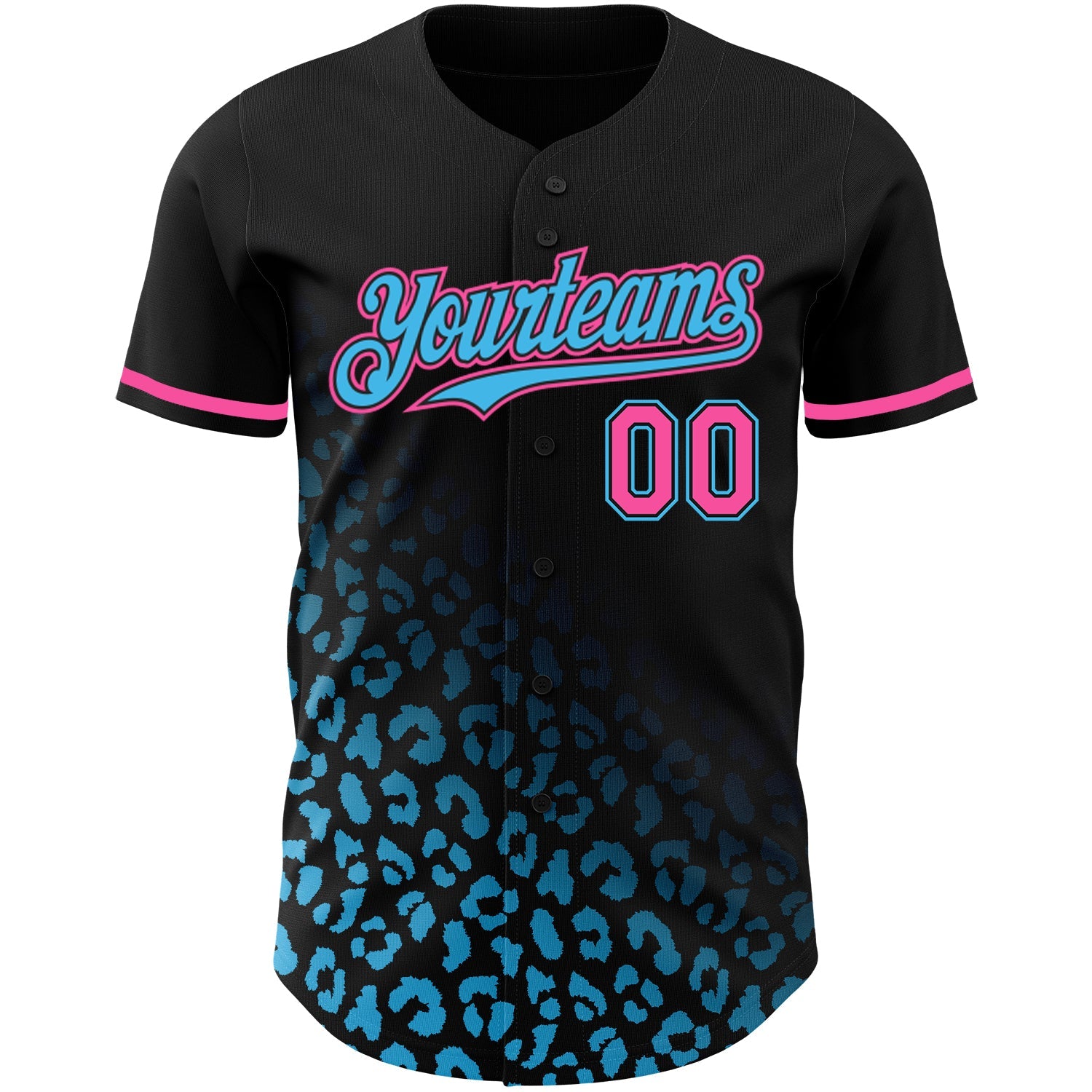 Custom Black Pink-Sky Blue 3D Pattern Design Leopard Print Fade Fashion Authentic Baseball Jersey view 2