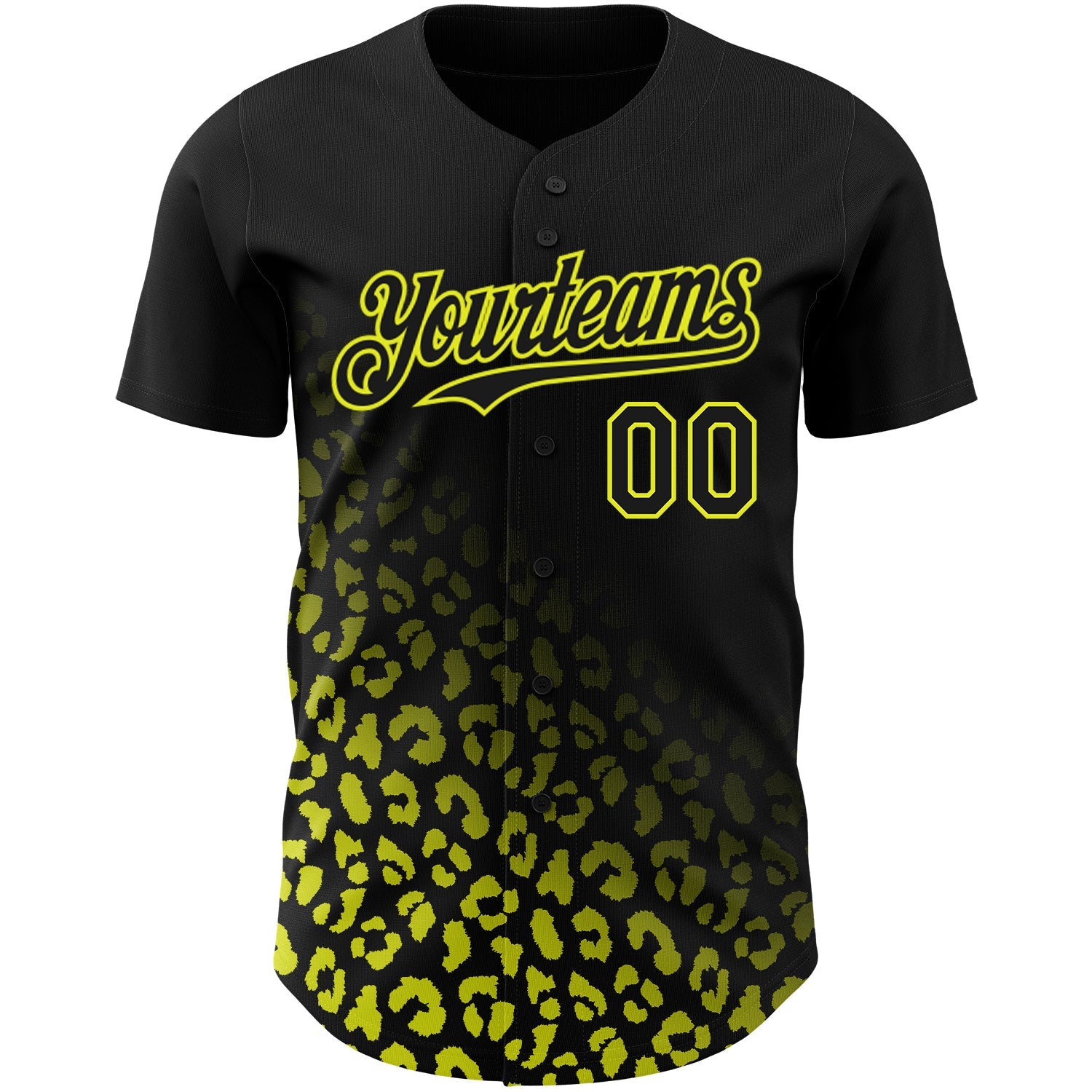 Custom Black Neon Yellow 3D Pattern Design Leopard Print Fade Fashion Authentic Baseball Jersey view 2