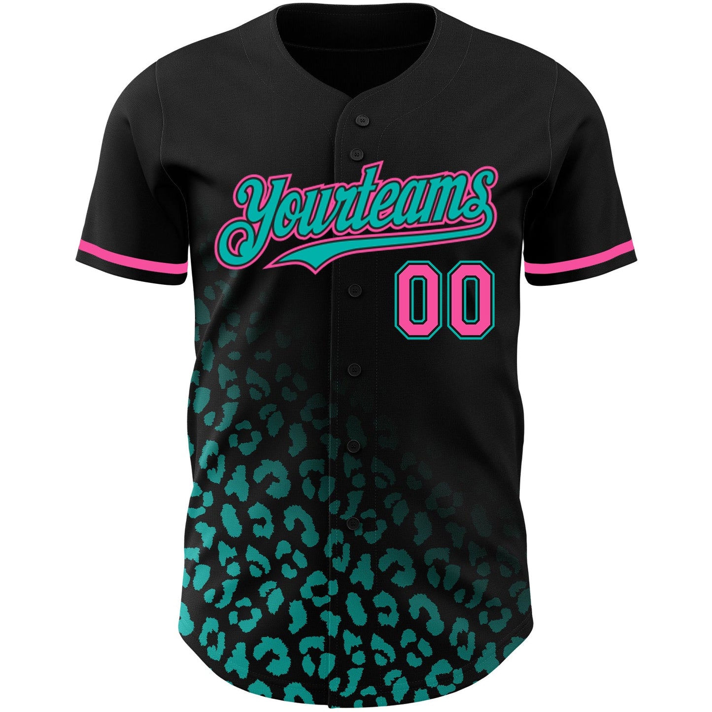 Custom Black Pink-Aqua 3D Pattern Design Leopard Print Fade Fashion Authentic Baseball Jersey view 2