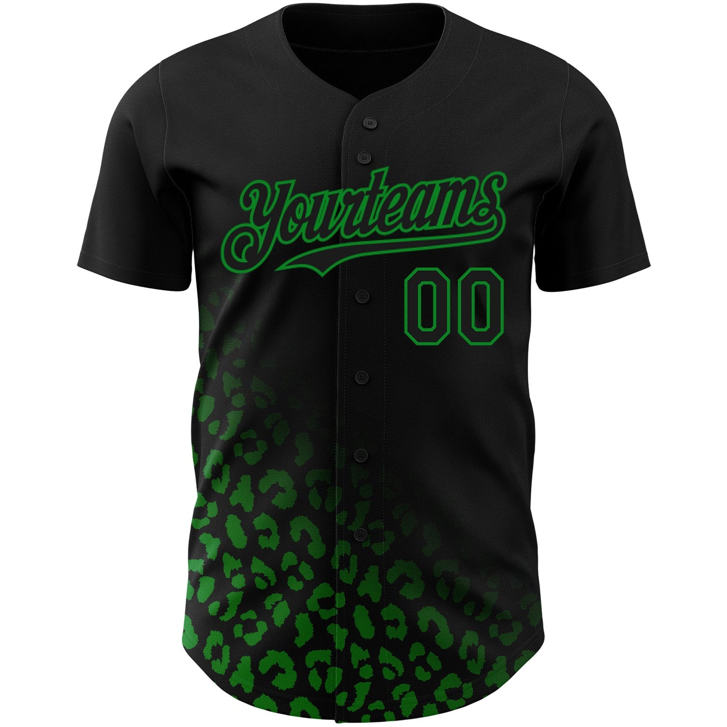 Custom Black Grass Green 3D Pattern Design Leopard Print Fade Fashion Authentic Baseball Jersey view 2