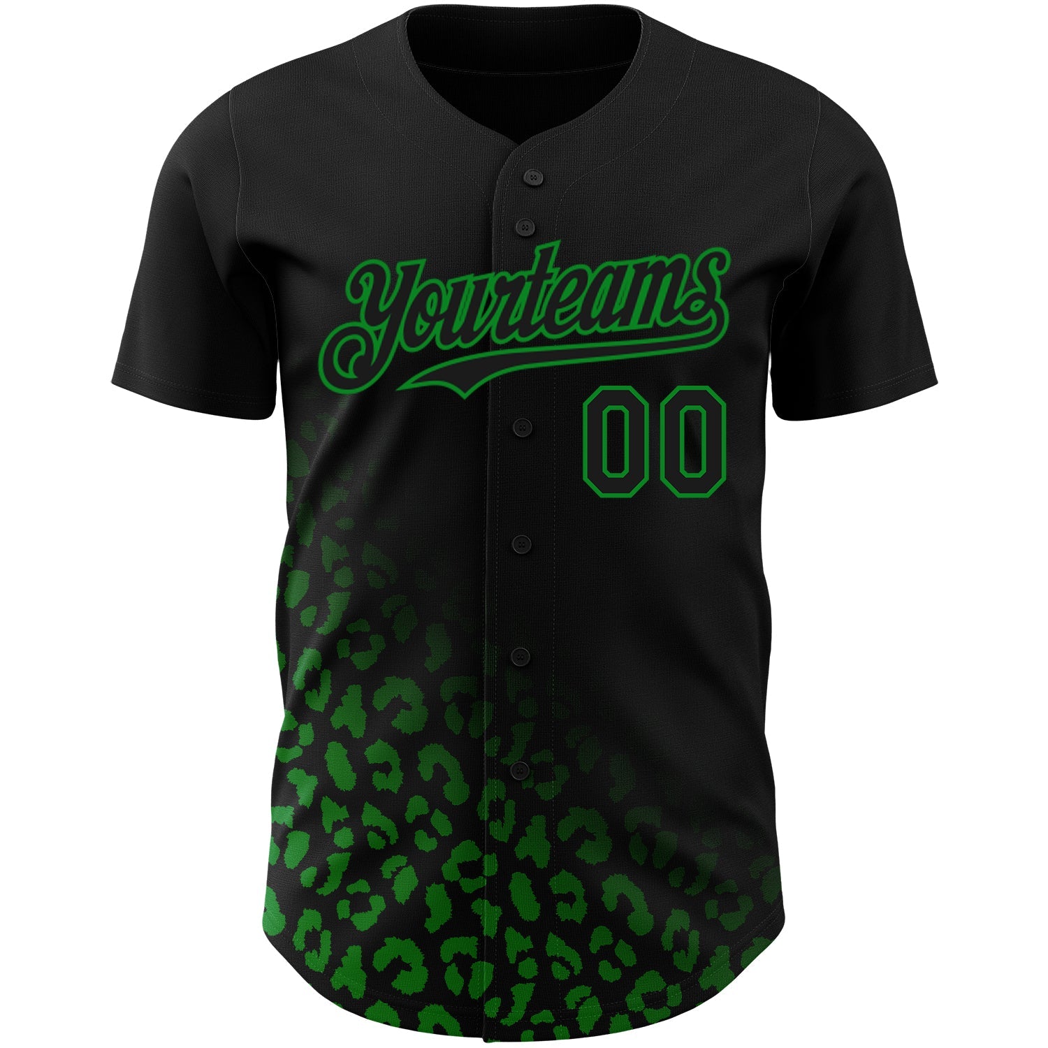 Custom Black Grass Green 3D Pattern Design Leopard Print Fade Fashion Authentic Baseball Jersey view 2