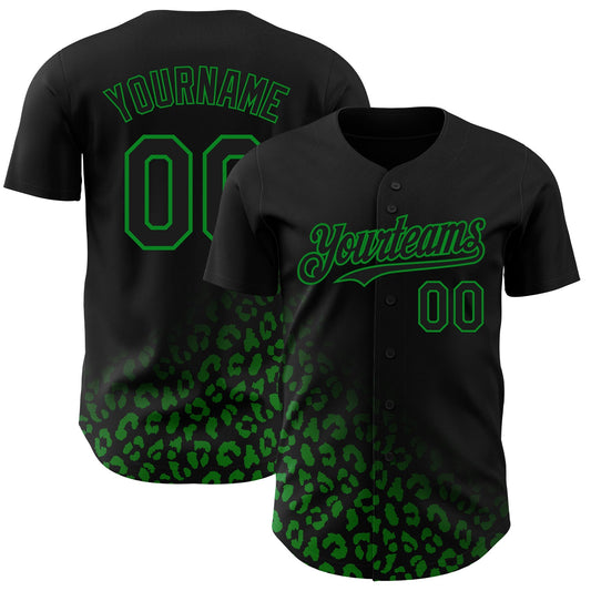 Custom Black Grass Green 3D Pattern Design Leopard Print Fade Fashion Authentic Baseball Jersey - Main View