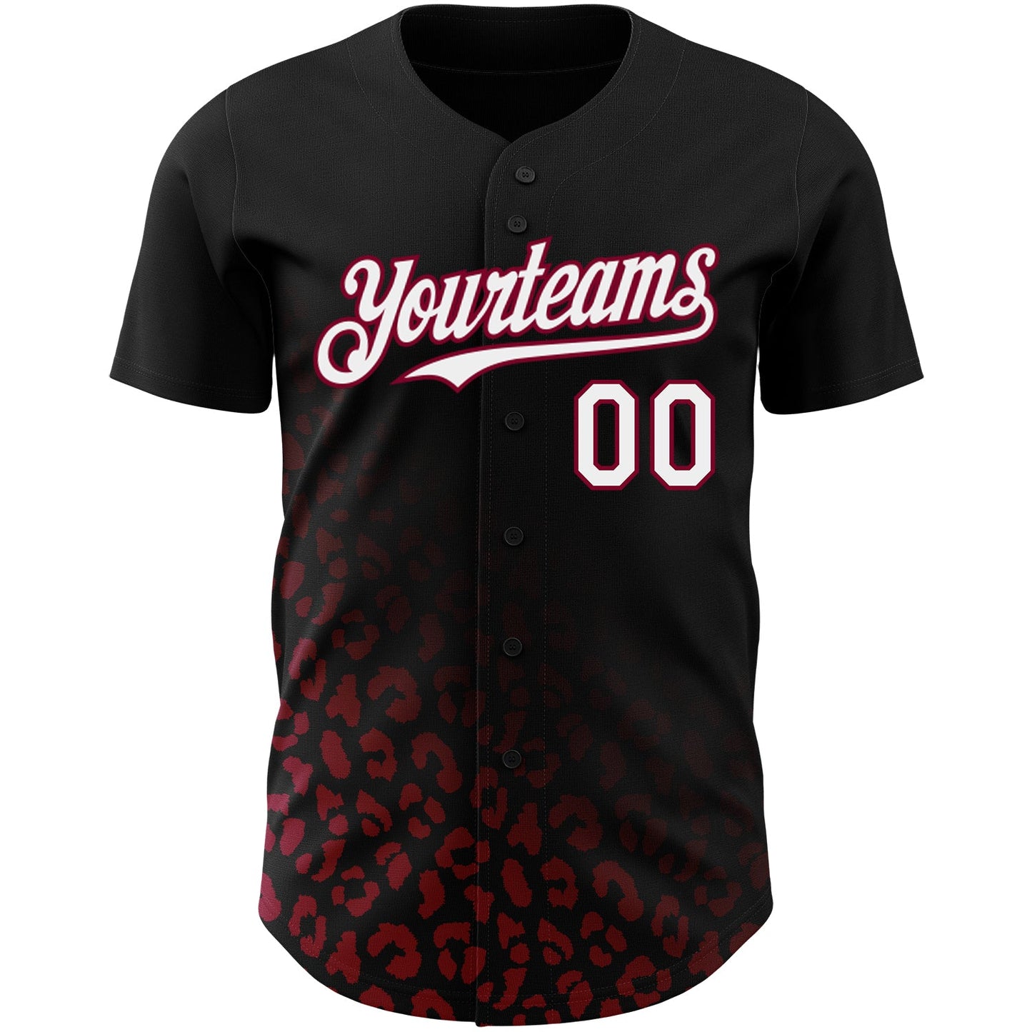 Custom Black White-Maroon 3D Pattern Design Leopard Print Fade Fashion Authentic Baseball Jersey view 2