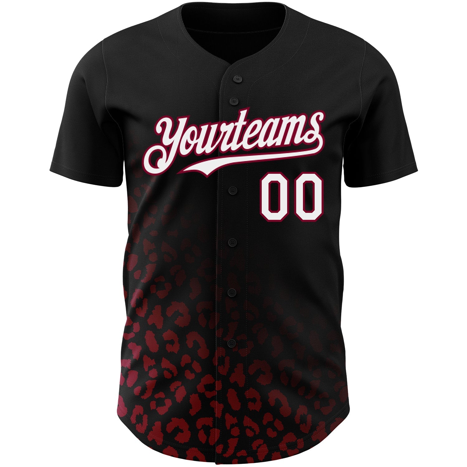 Custom Black White-Maroon 3D Pattern Design Leopard Print Fade Fashion Authentic Baseball Jersey view 2