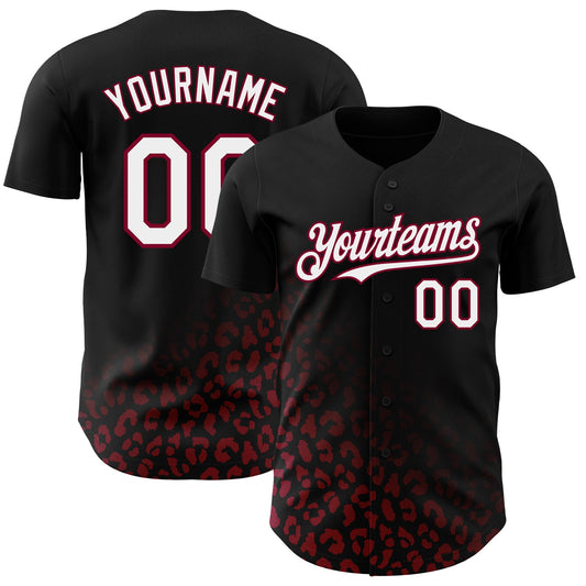 Custom Black White-Maroon 3D Pattern Design Leopard Print Fade Fashion Authentic Baseball Jersey - Main View