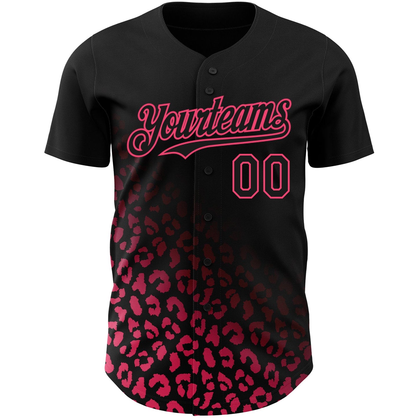 Custom Black Neon Pink 3D Pattern Design Leopard Print Fade Fashion Authentic Baseball Jersey view 2