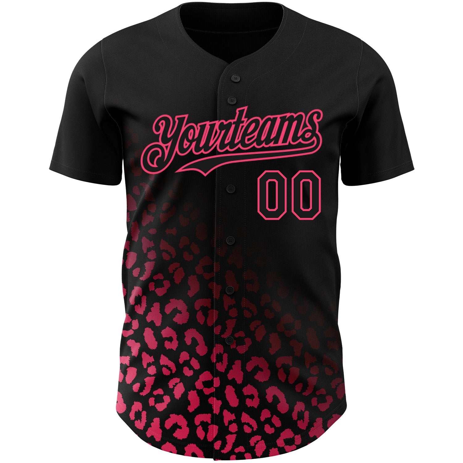 Custom Black Neon Pink 3D Pattern Design Leopard Print Fade Fashion Authentic Baseball Jersey view 2