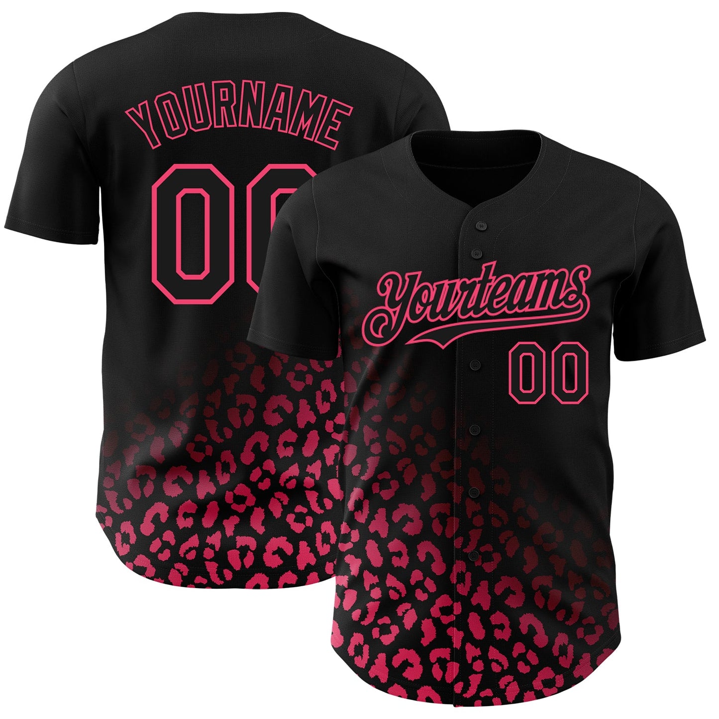 Custom Black Neon Pink 3D Pattern Design Leopard Print Fade Fashion Authentic Baseball Jersey - Main View