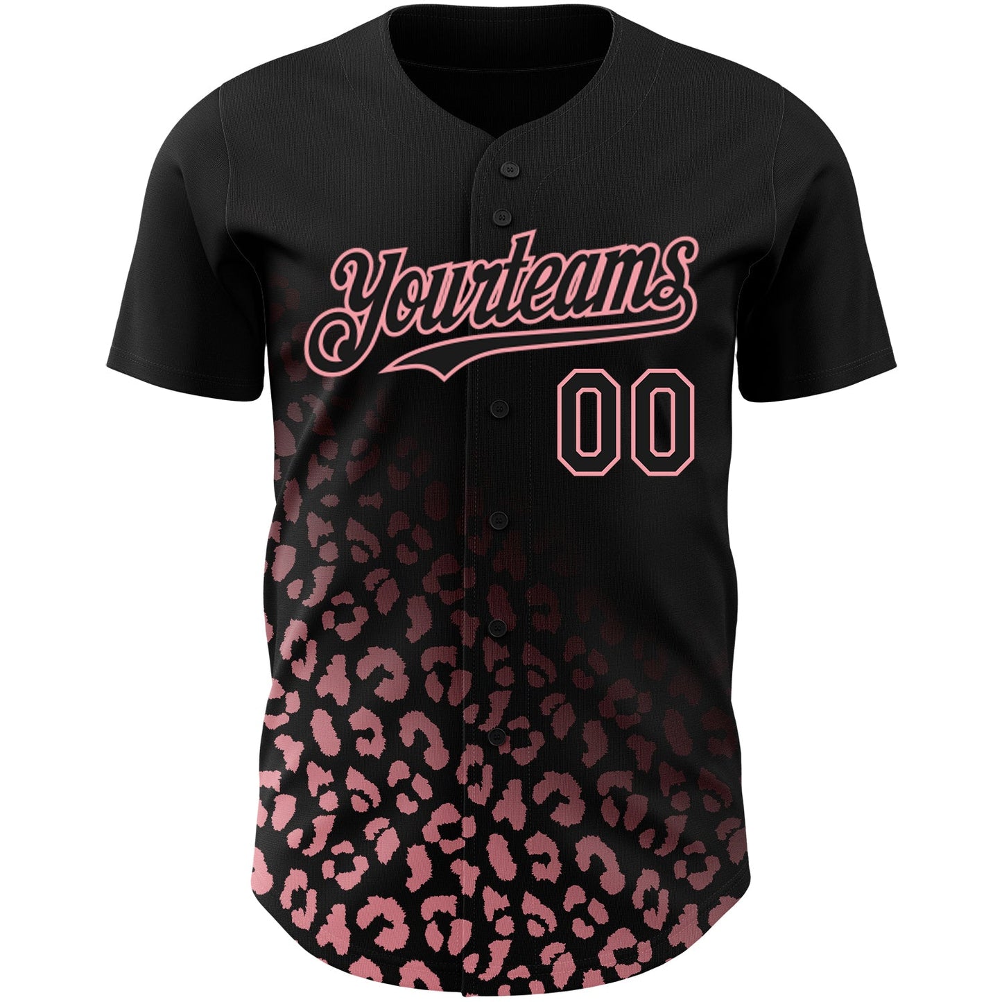 Custom Black Medium Pink 3D Pattern Design Leopard Print Fade Fashion Authentic Baseball Jersey view 2
