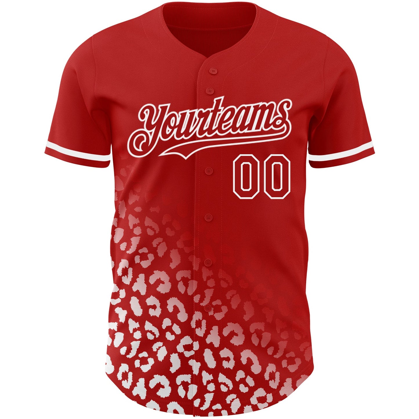 Custom Red White 3D Pattern Design Leopard Print Fade Fashion Authentic Baseball Jersey view 2