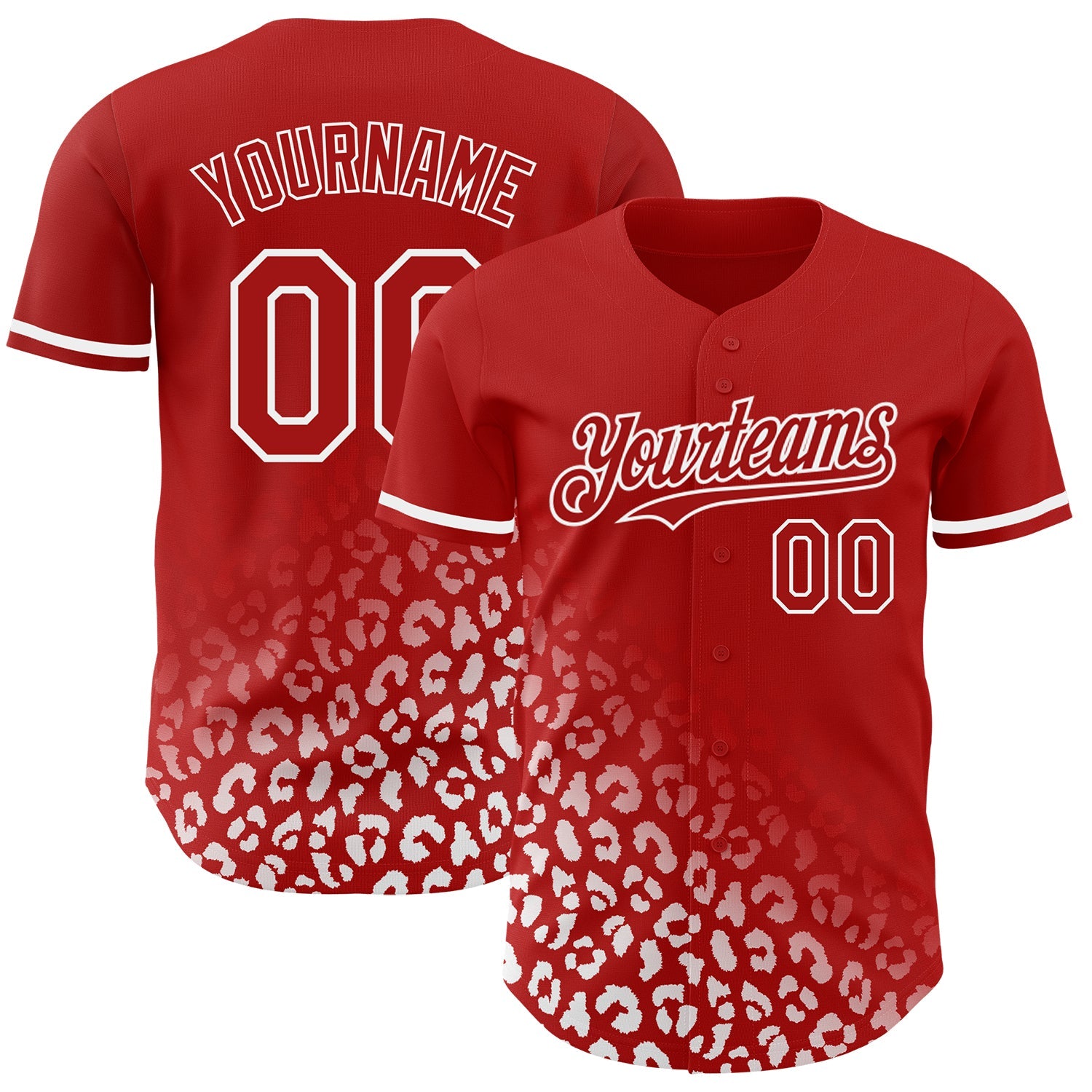Custom Red White 3D Pattern Design Leopard Print Fade Fashion Authentic Baseball Jersey - Main View