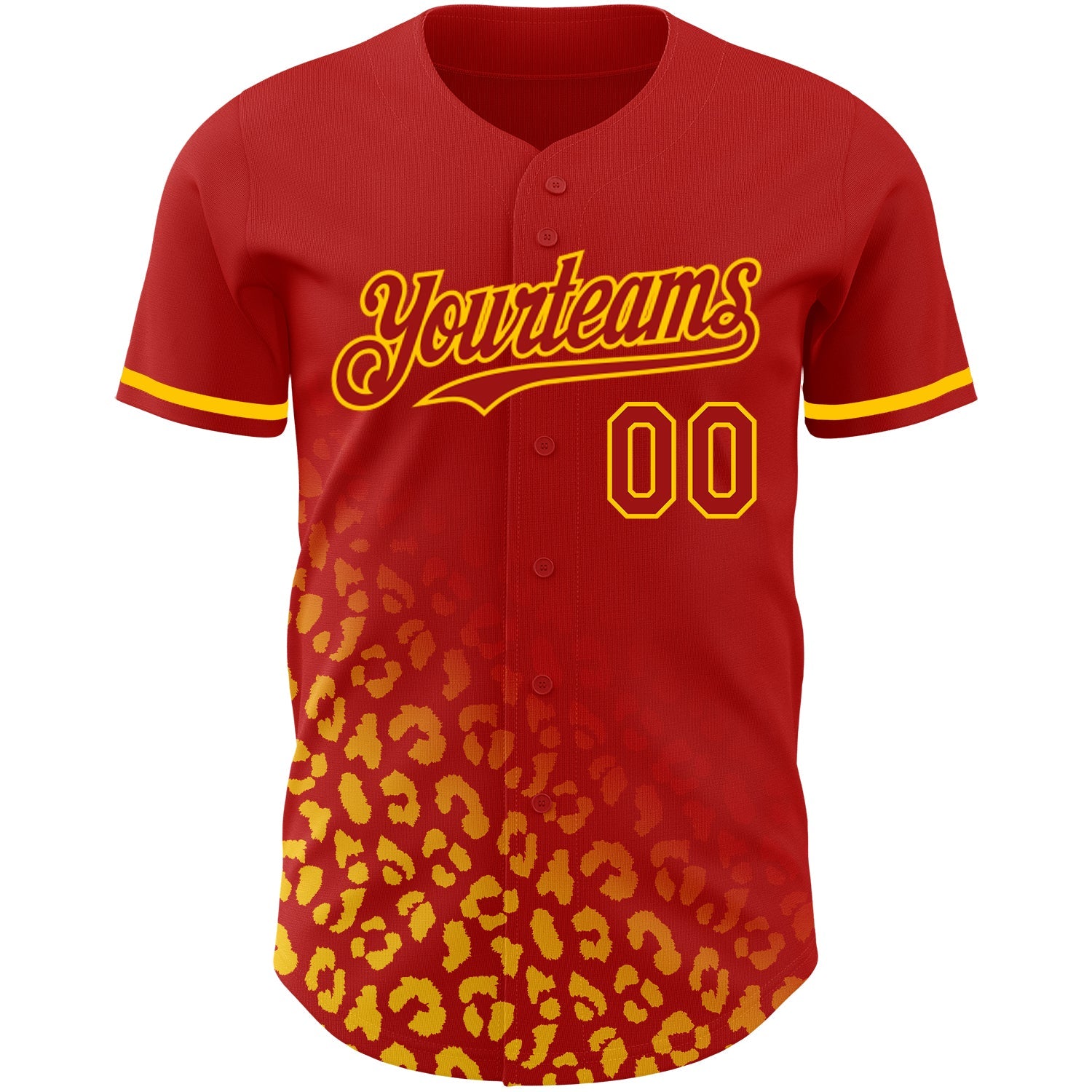 Custom Red Yellow 3D Pattern Design Leopard Print Fade Fashion Authentic Baseball Jersey view 2