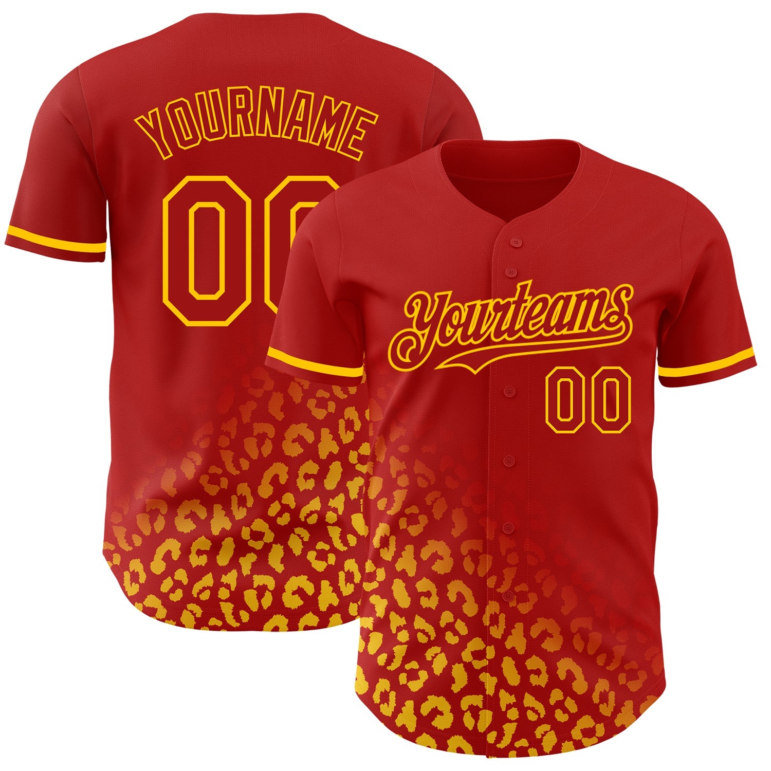 Custom Red Yellow 3D Pattern Design Leopard Print Fade Fashion Authentic Baseball Jersey - Main View