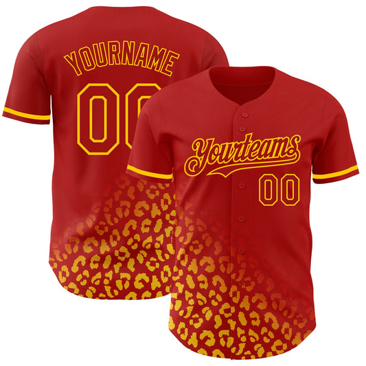 Custom Red Yellow 3D Pattern Design Leopard Print Fade Fashion Authentic Baseball Jersey - Main View