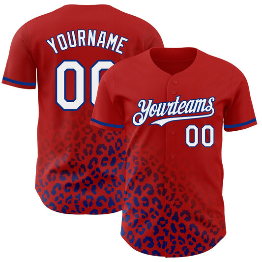 Custom Red White-Royal 3D Pattern Design Leopard Print Fade Fashion Authentic Baseball Jersey - Main View