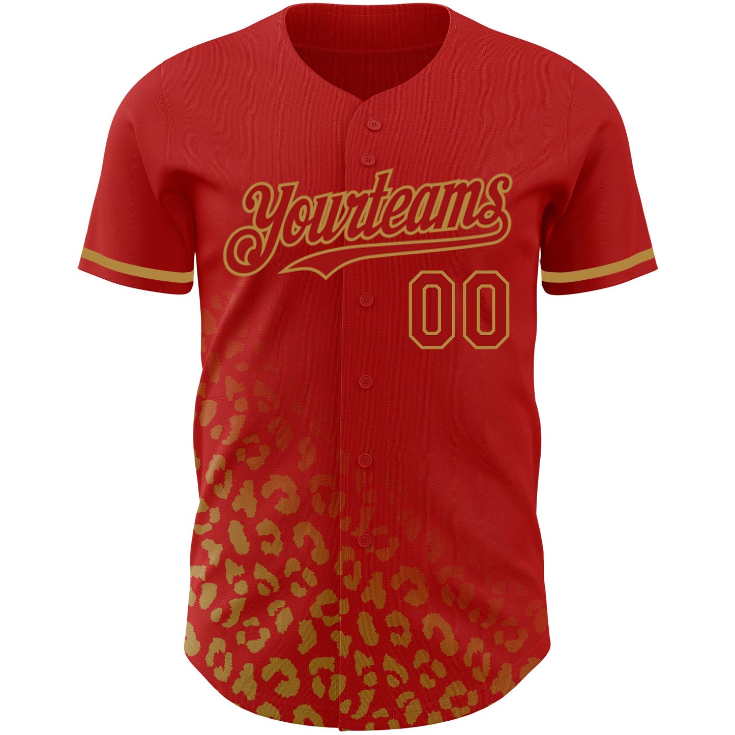 Custom Red Old Gold 3D Pattern Design Leopard Print Fade Fashion Authentic Baseball Jersey view 2