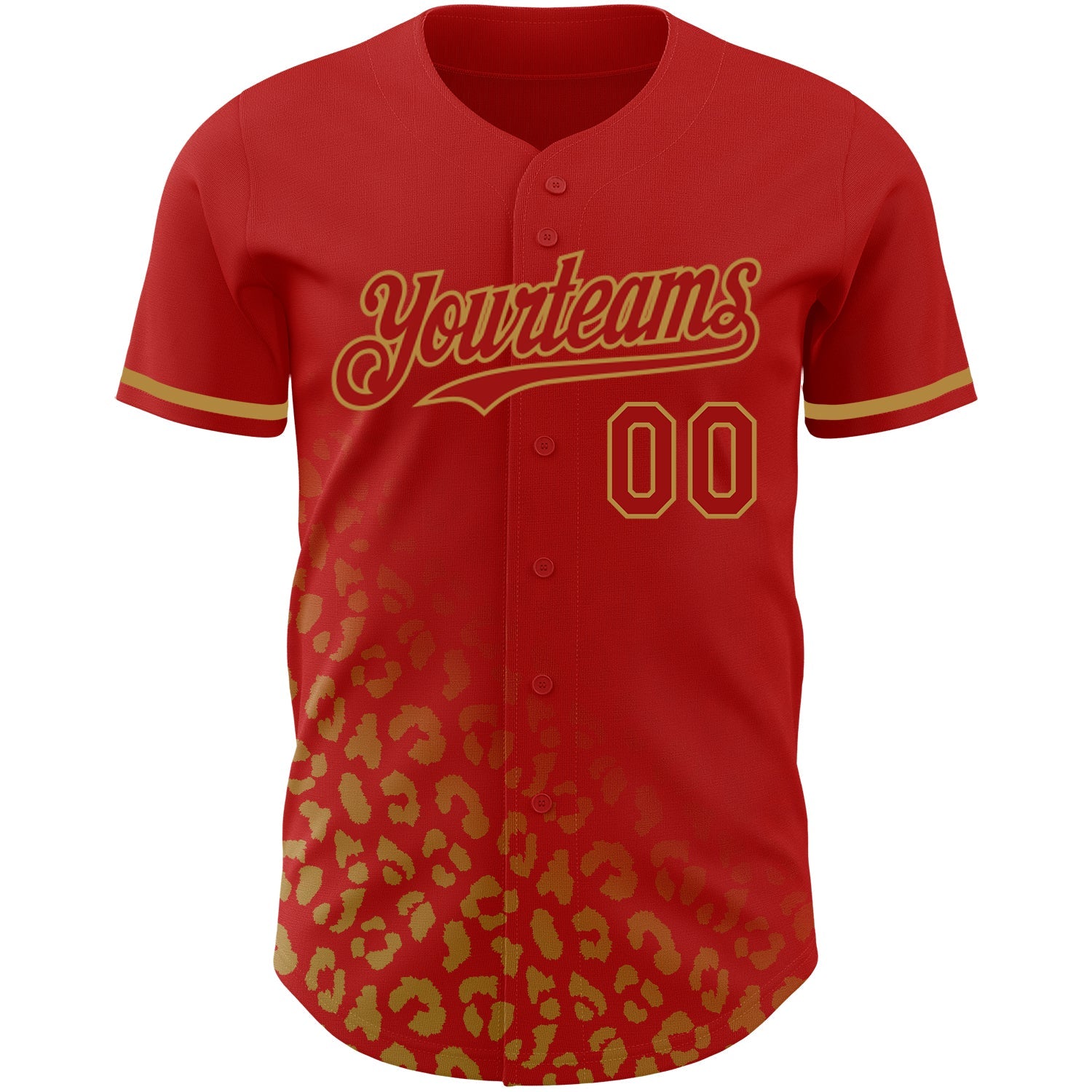 Custom Red Old Gold 3D Pattern Design Leopard Print Fade Fashion Authentic Baseball Jersey view 2