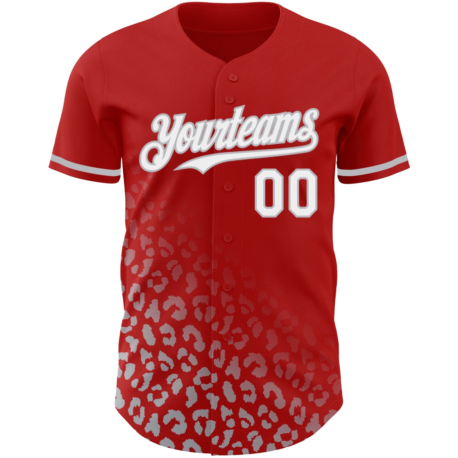 Custom Red White-Gray 3D Pattern Design Leopard Print Fade Fashion Authentic Baseball Jersey view 2