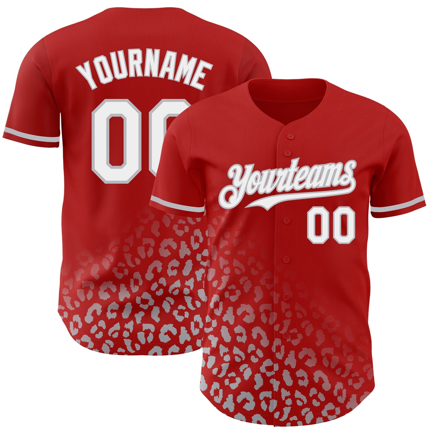 Custom Red White-Gray 3D Pattern Design Leopard Print Fade Fashion Authentic Baseball Jersey - Main View